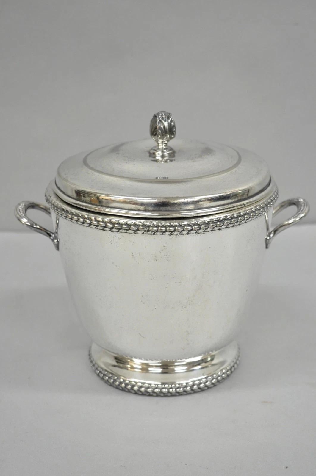Vintage Art Deco Modern Silver Plated Lidded Ice Bucket w/ 