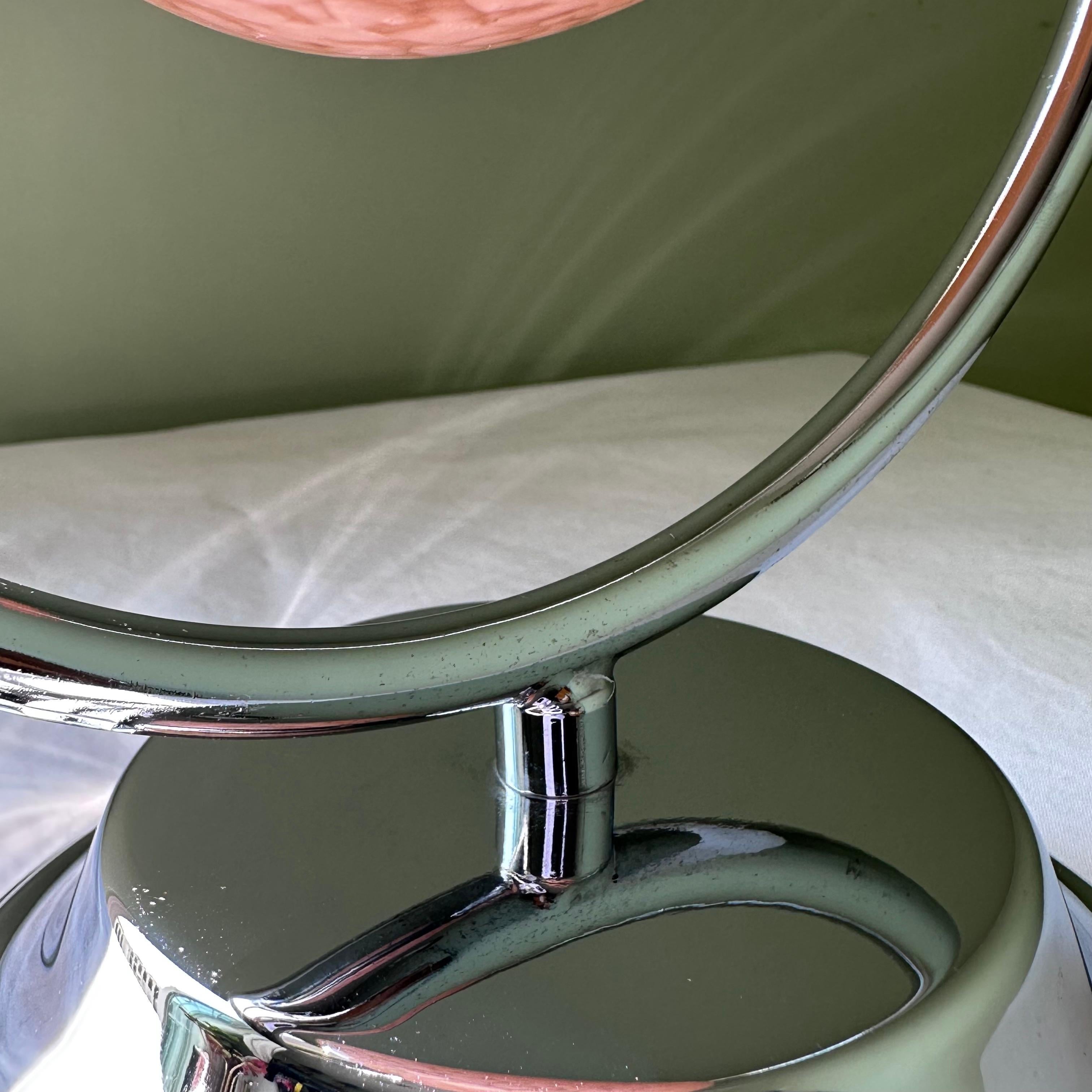 Late 20th Century Vintage Art Deco Modernist Style Chrome and Pink Glass Saturn Globe Table Lamp For Sale