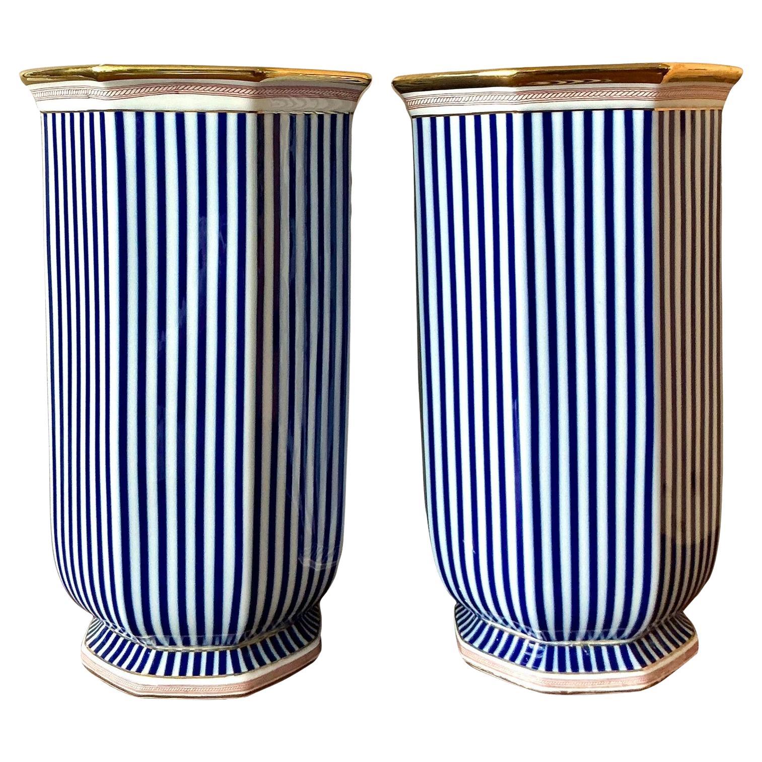 Vintage Art Deco Monumental gestreifte Porzellanvasen - ein Paar