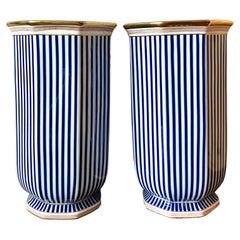 Vintage Art Deco Monumental Striped Porcelain Vases - A Pair