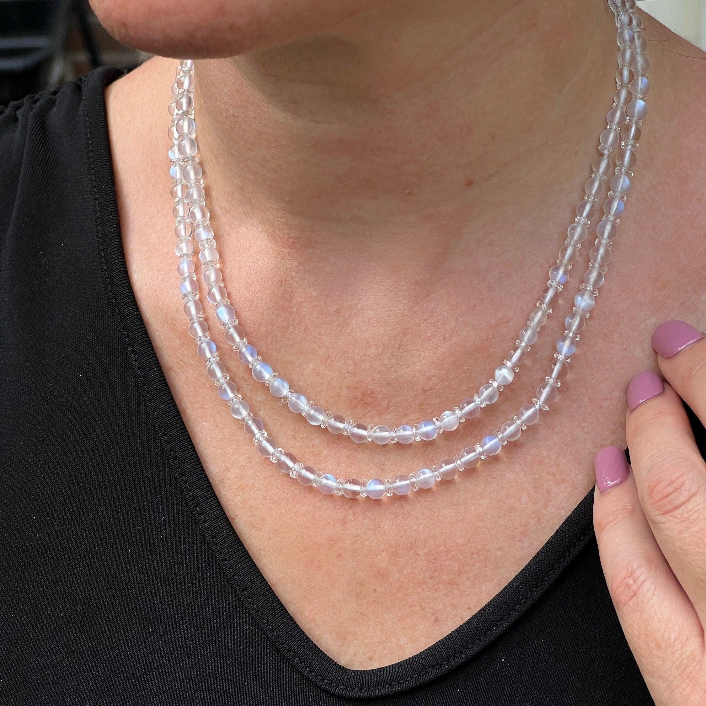 Vintage Art Deco Moonstone Bead Necklace For Sale 2