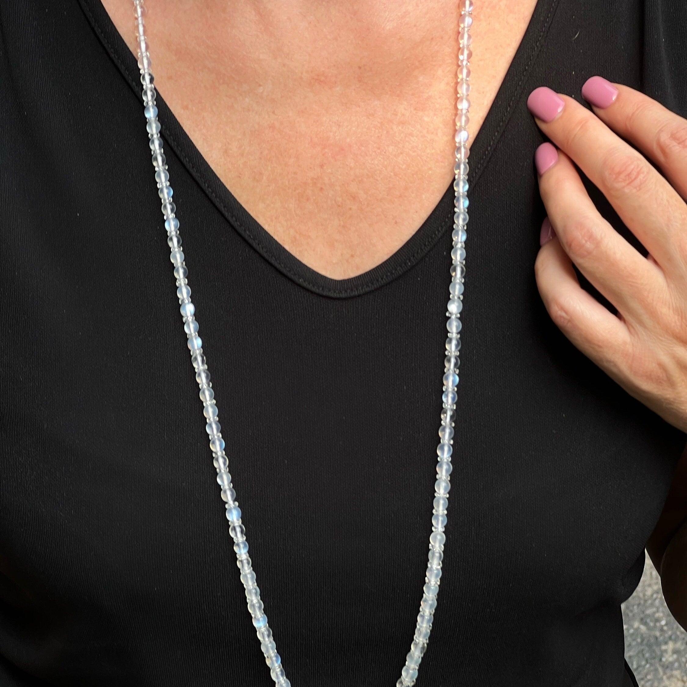Vintage Art Deco Moonstone Bead Necklace For Sale 2