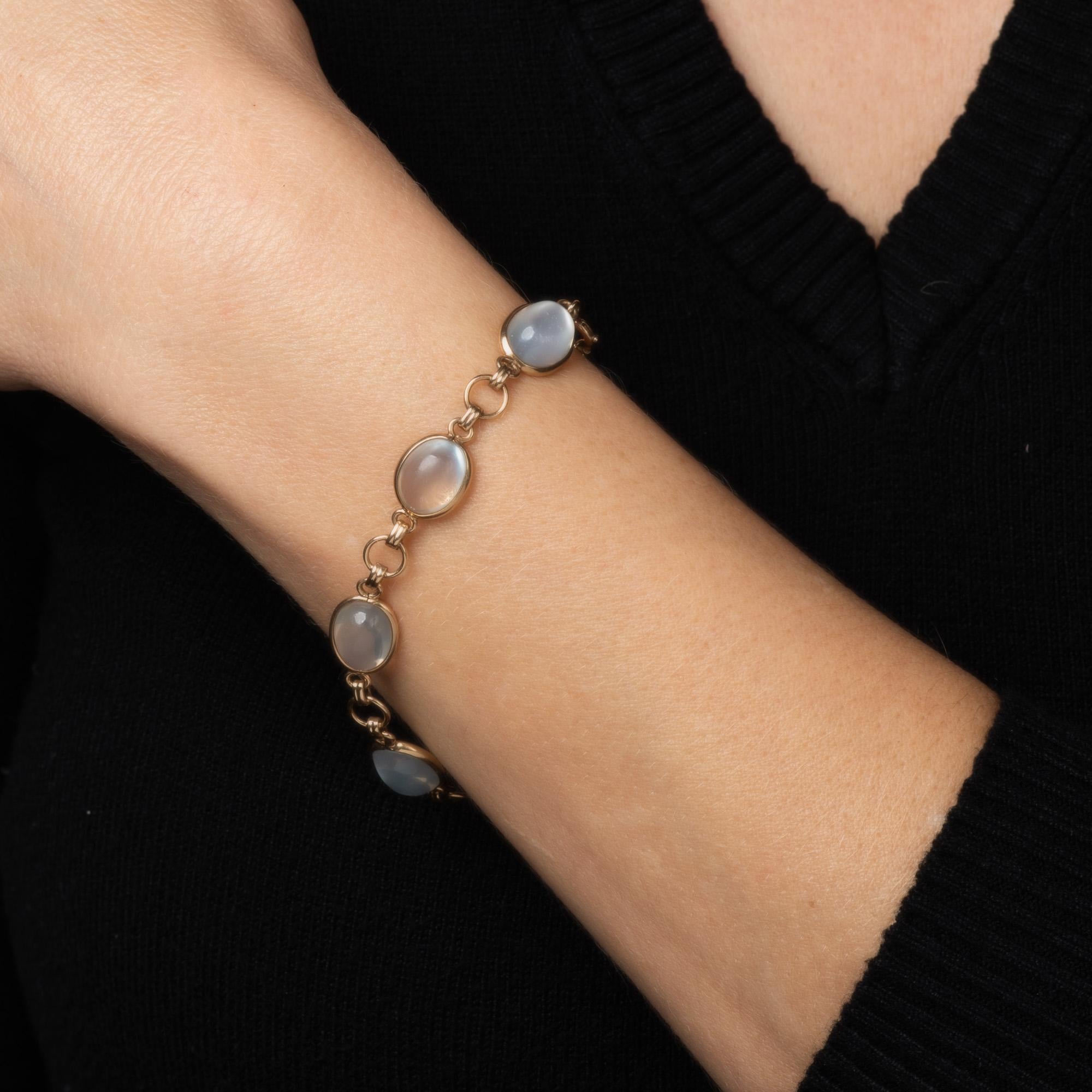 Cabochon Vintage Art Deco Moonstone Bracelet 14k Yellow Gold 7