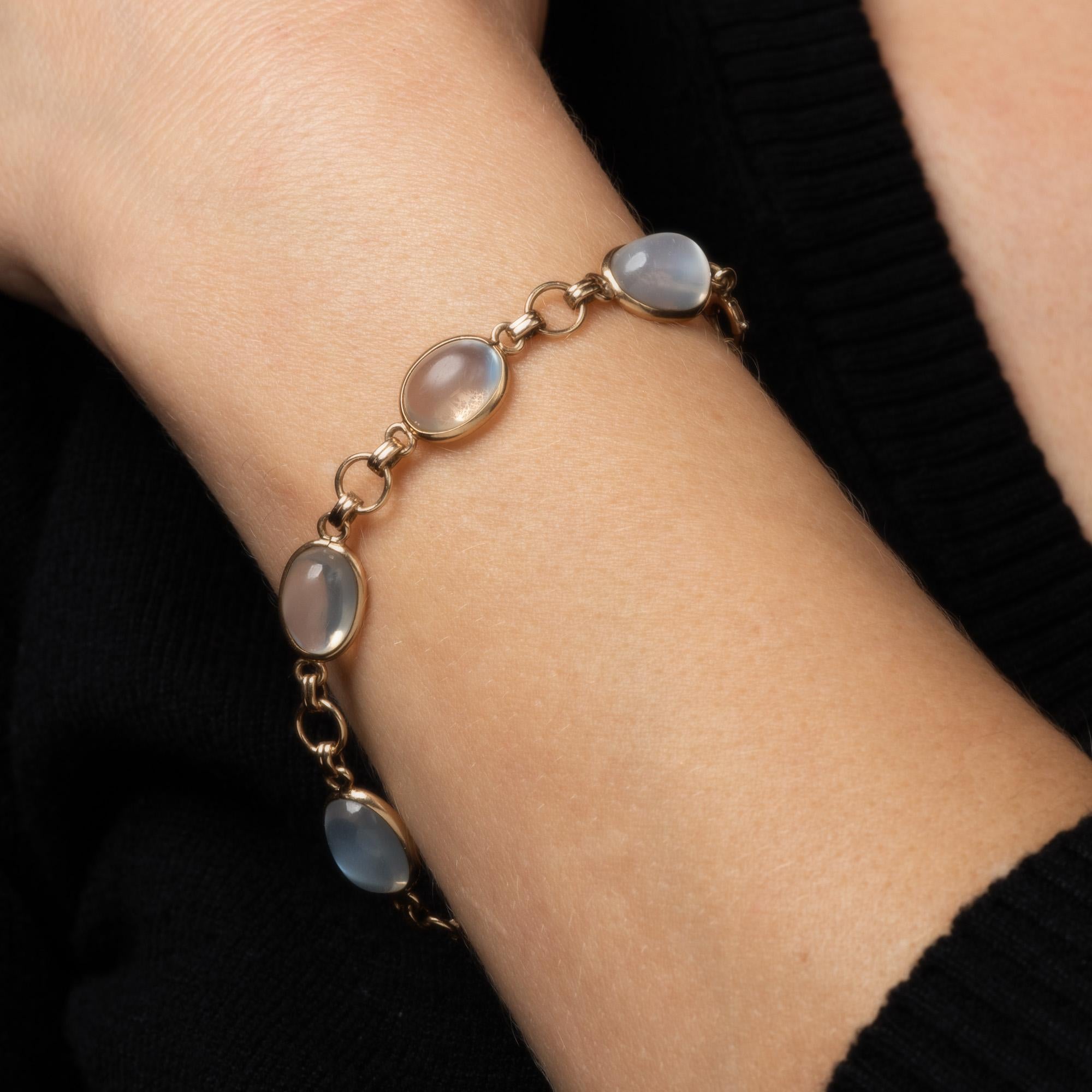 Vintage Art Deco Moonstone Bracelet 14k Yellow Gold 7