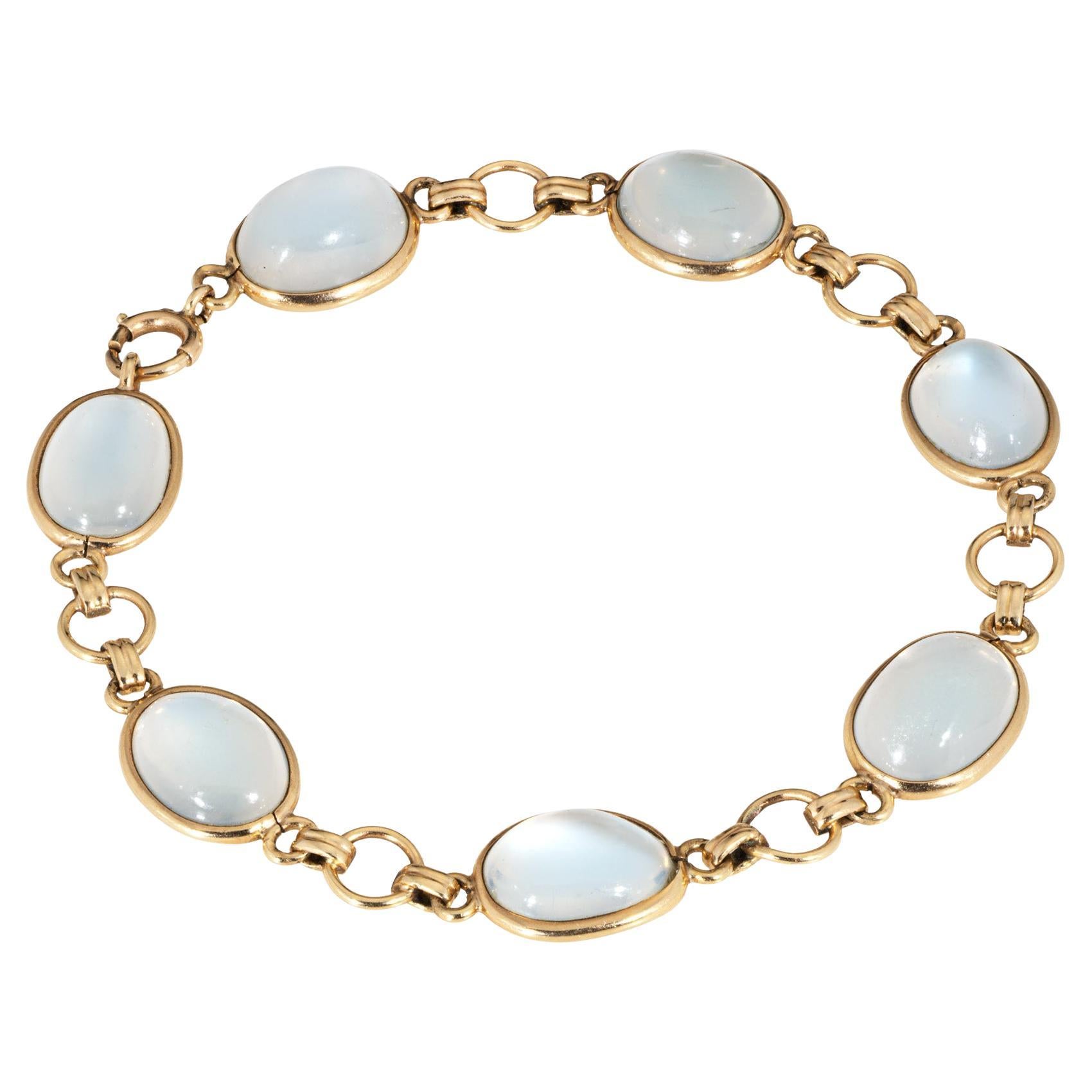 Vintage Art Deco Moonstone Pulsera 14k Oro Amarillo 7 "Estate Fine Jewelry