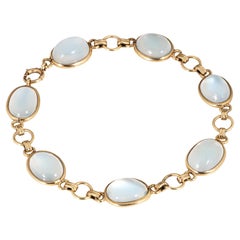 Vintage Art Deco Moonstone Bracelet 14k Yellow Gold 7" Estate Fine Jewelry