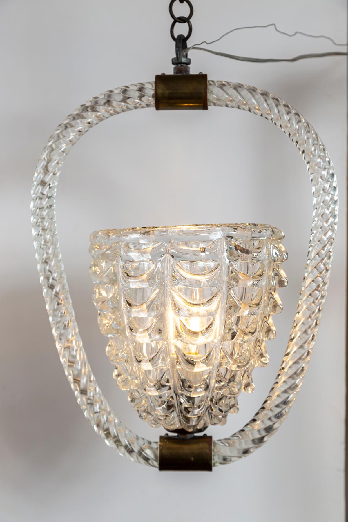 Vintage Art Deco Murano Pendant Fixture by Ercole Barovier, UL Listed In Good Condition For Sale In Westport, CT