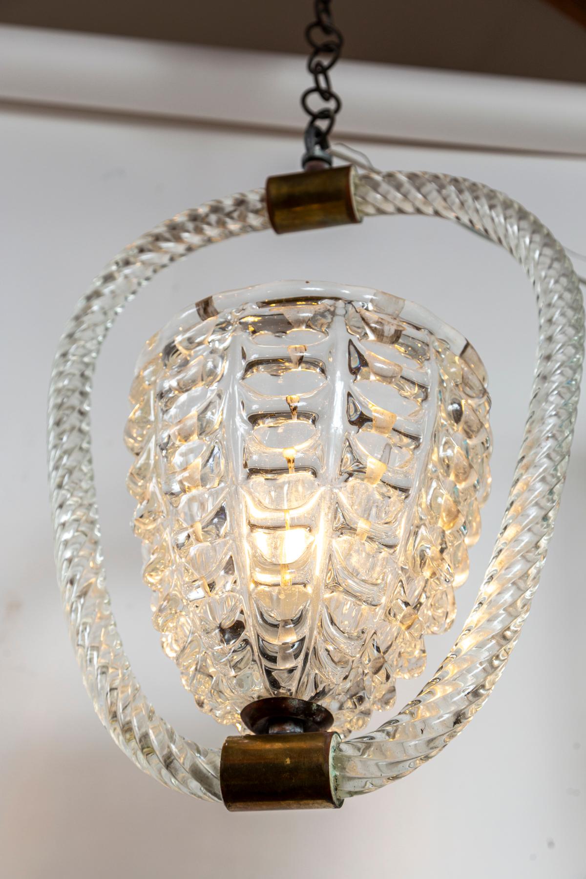 Mid-20th Century Vintage Art Deco Murano Pendant Fixture by Ercole Barovier, UL Listed For Sale