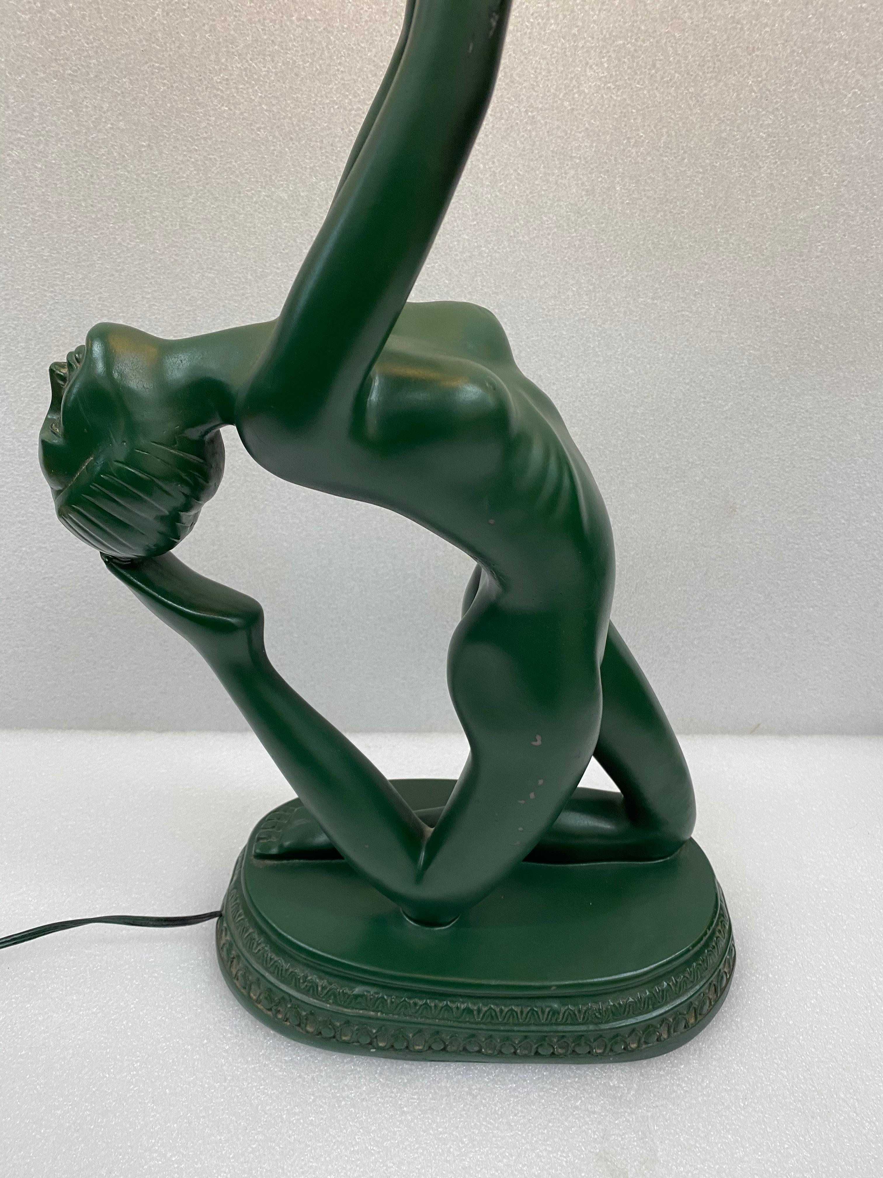 Vintage Art Deco Naked Woman Holding Globe Table Lamp In Good Condition In Haddonfield, NJ