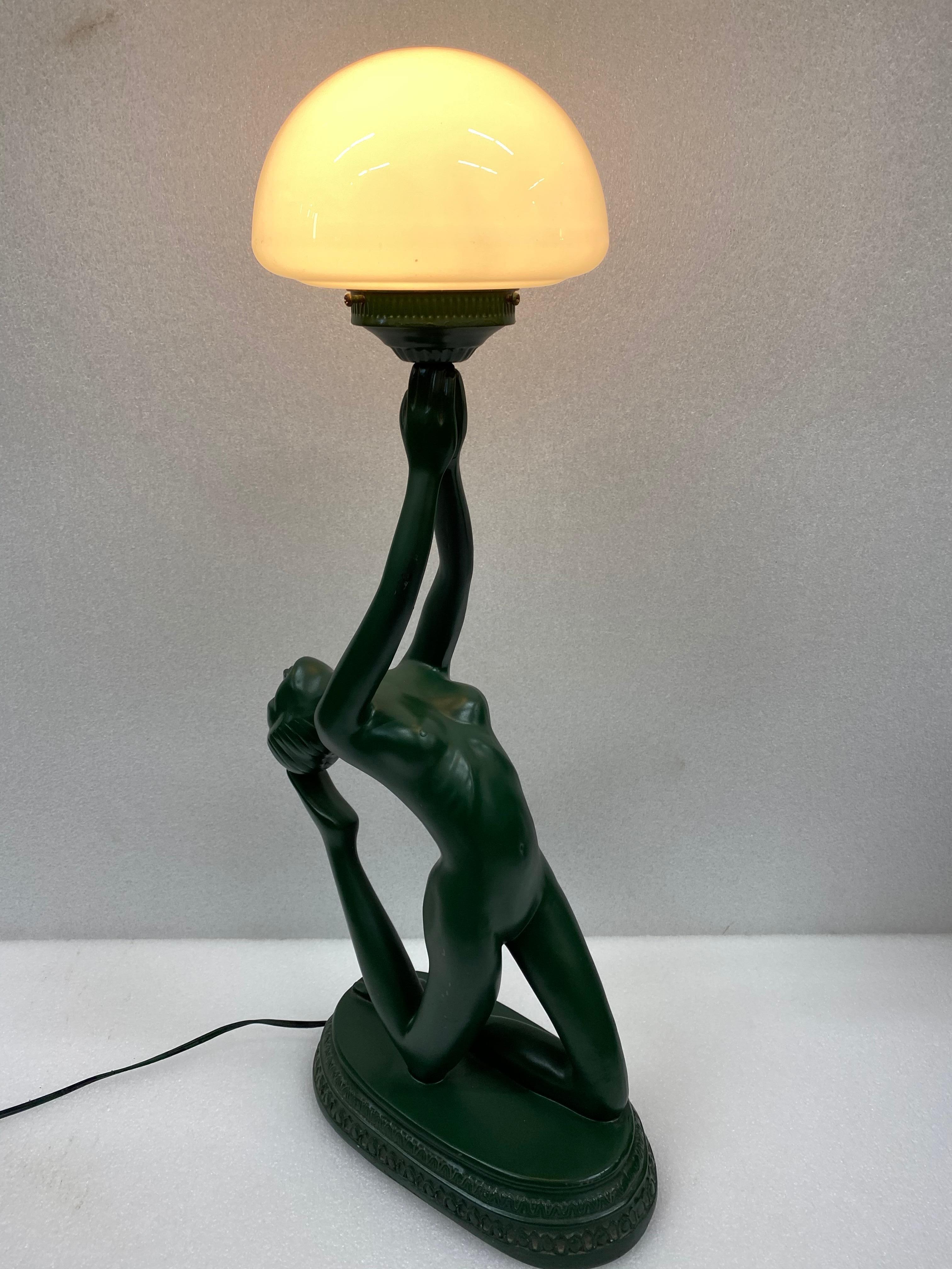 Resin Vintage Art Deco Naked Woman Holding Globe Table Lamp
