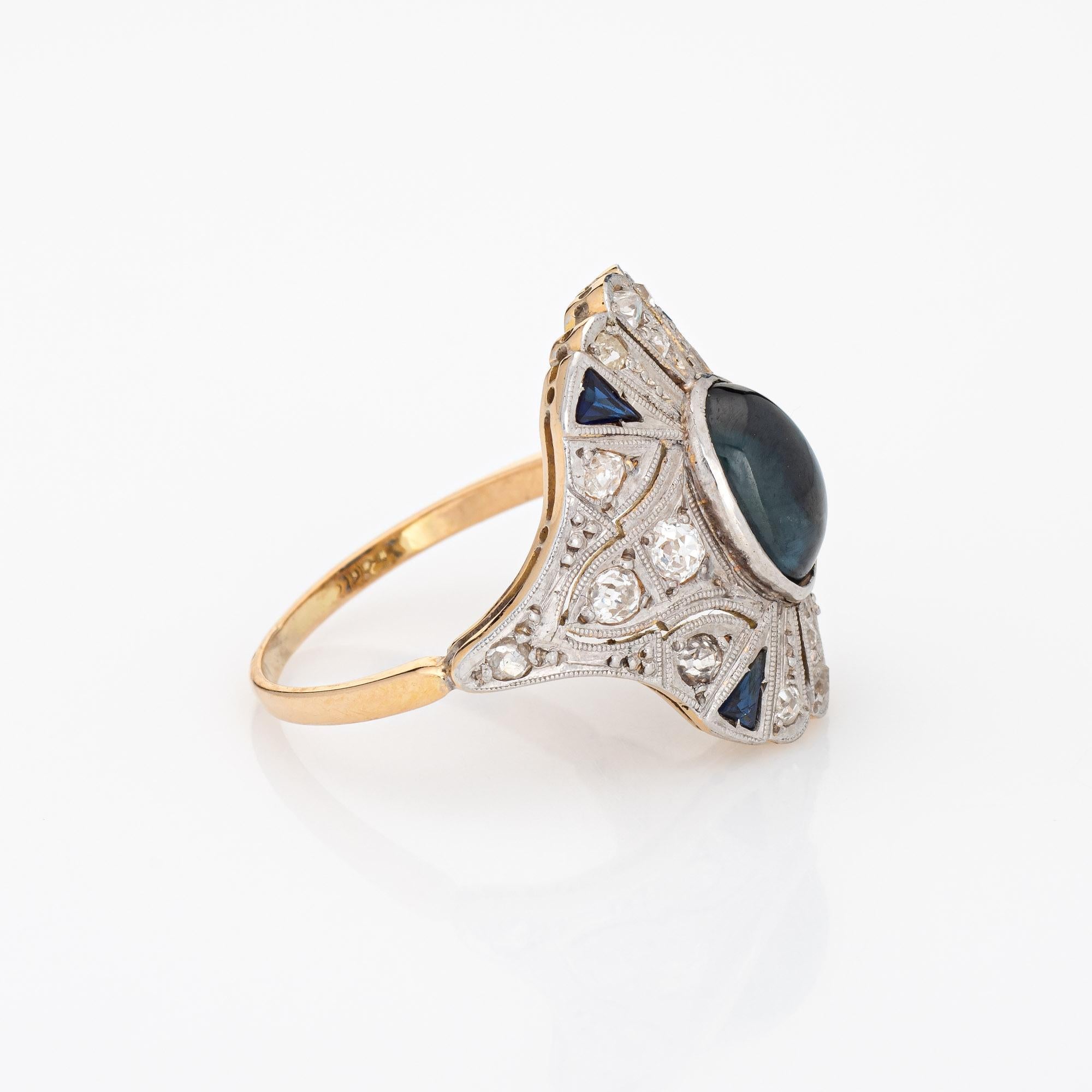 Vintage Art Deco Natural Sapphire Diamond Ring 18k Gold Platinum Cocktail In Good Condition In Torrance, CA