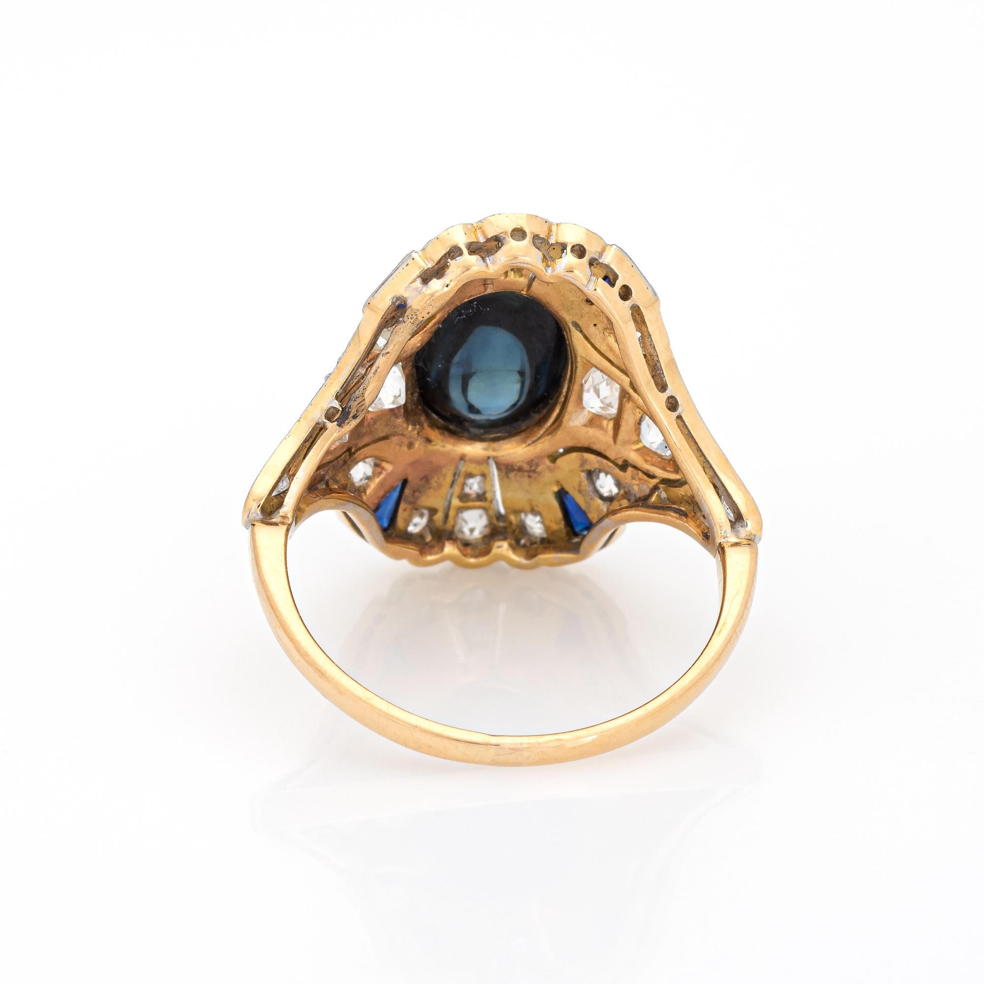 Women's Vintage Art Deco Natural Sapphire Diamond Ring 18k Gold Platinum Cocktail