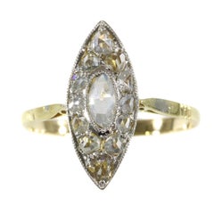 Vintage Art Deco Navette or Boat Shaped Ring with Rose Cut Diamonds