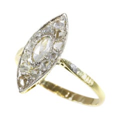 Antique Art Deco Navette or Boat Shaped Ring with Rose Cut Diamonds