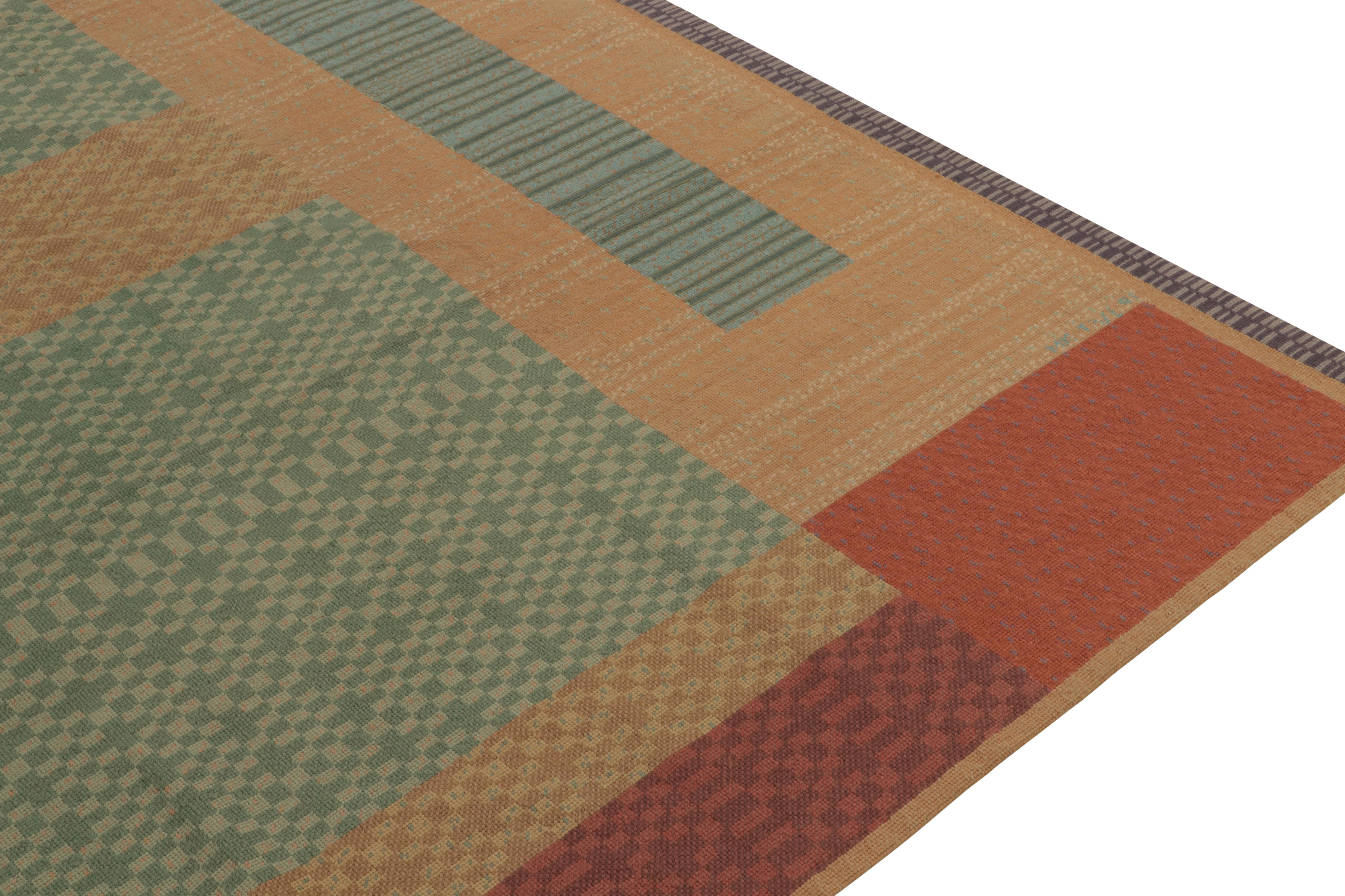 Vintage Art Deco Needlepoint Rug in Beige, Red Geometric Patterns by Rug & Kilim In New Condition For Sale In Long Island City, NY