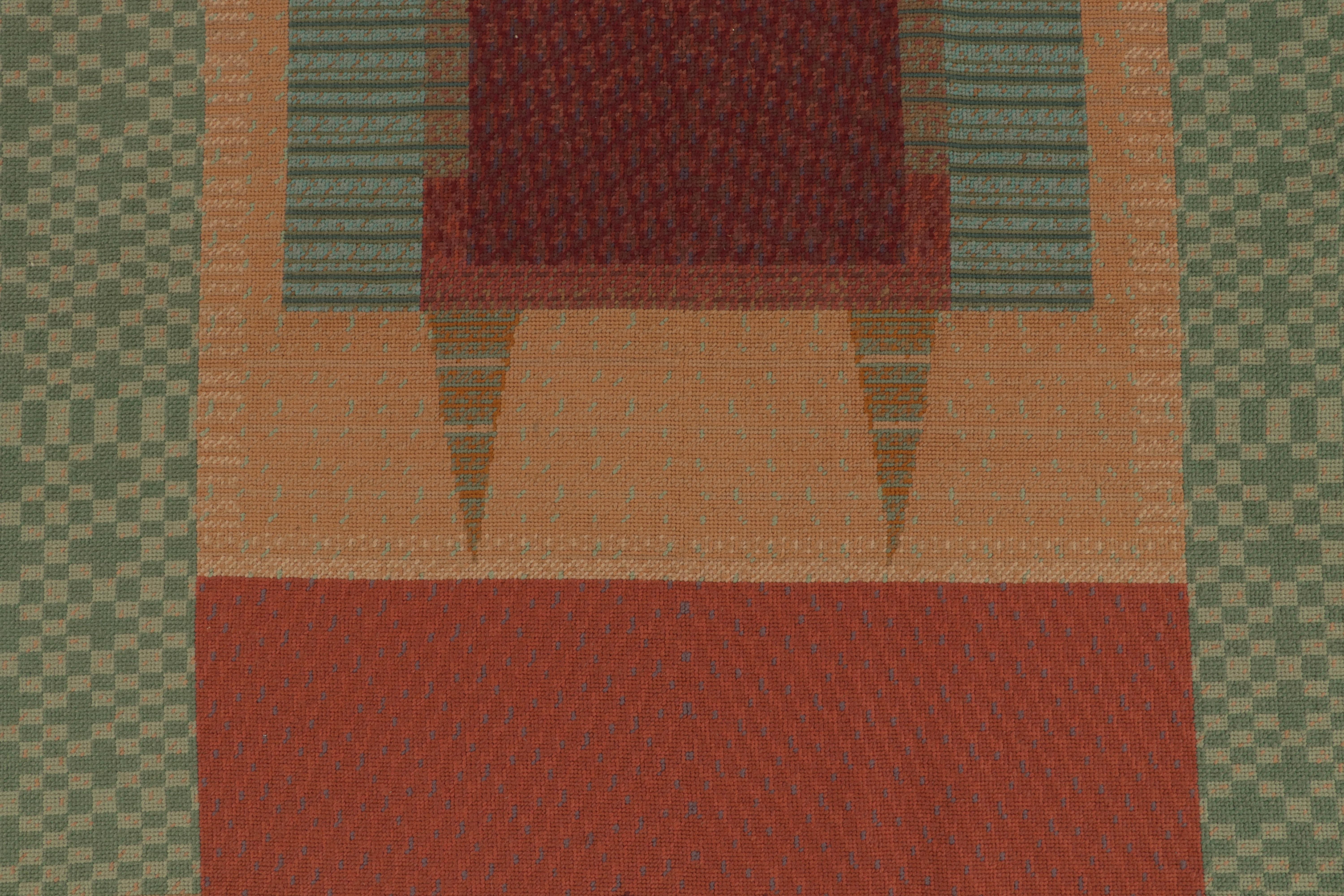 Contemporary Vintage Art Deco Needlepoint Rug in Beige, Red Geometric Patterns by Rug & Kilim For Sale