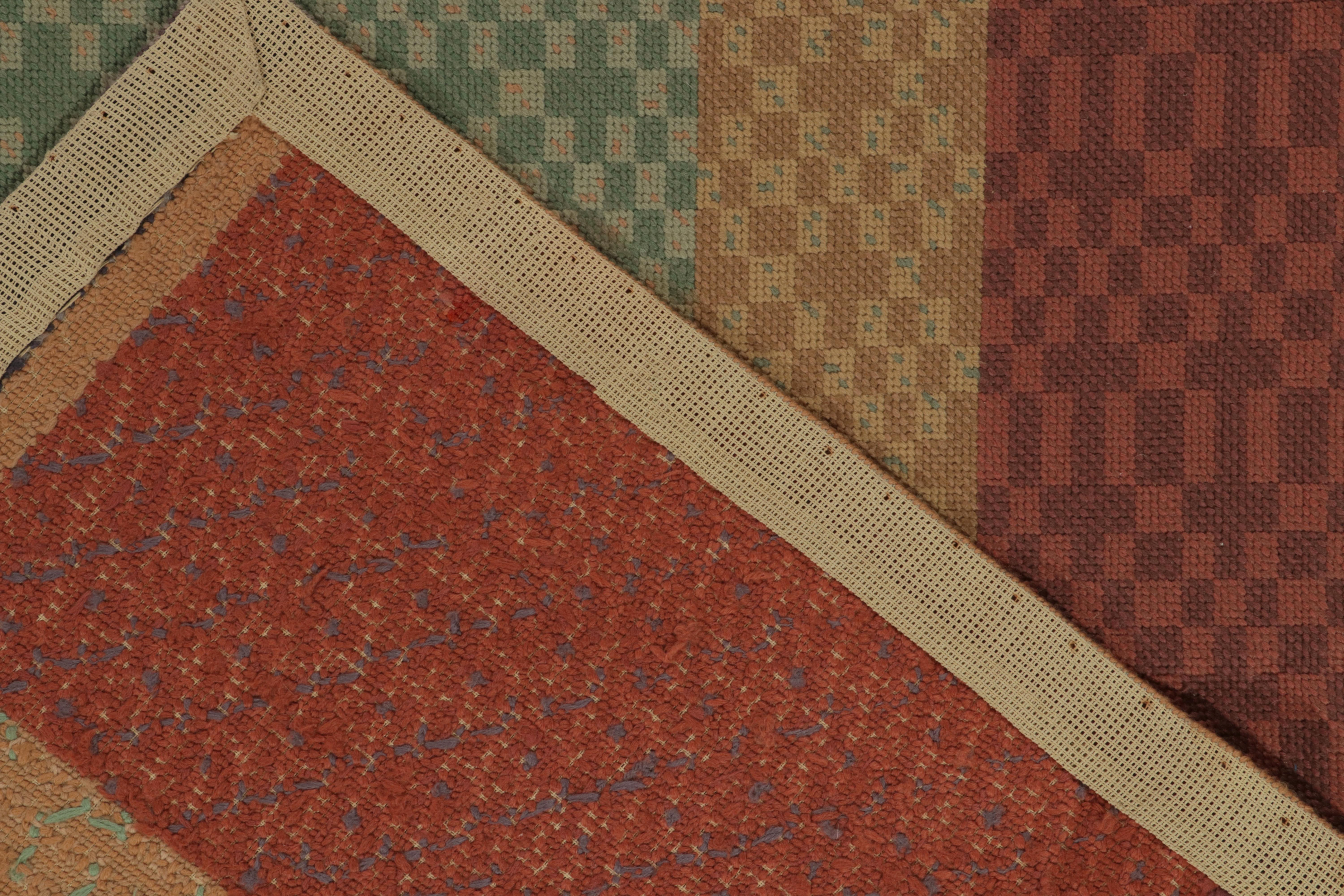 Wool Vintage Art Deco Needlepoint Rug in Beige, Red Geometric Patterns by Rug & Kilim For Sale