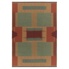 Vintage-Art-Déco- Gobelinstickerei-Teppich in Beige, Rot mit geometrischen Mustern von Teppich & Kelim