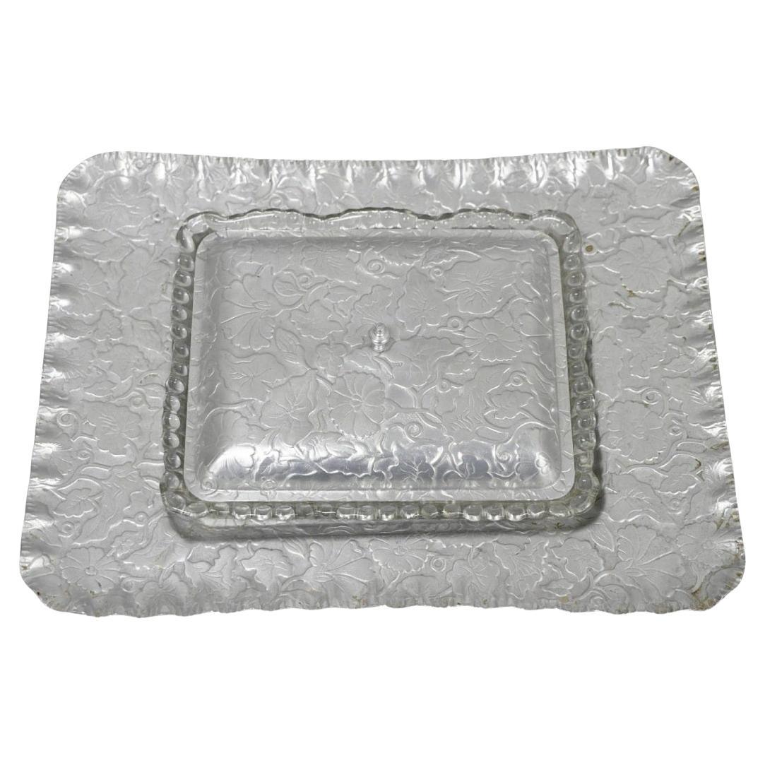 Vintage Art Deco Nouveau Hammered Aluminum Vegetable Relish Serving Platter Tray For Sale