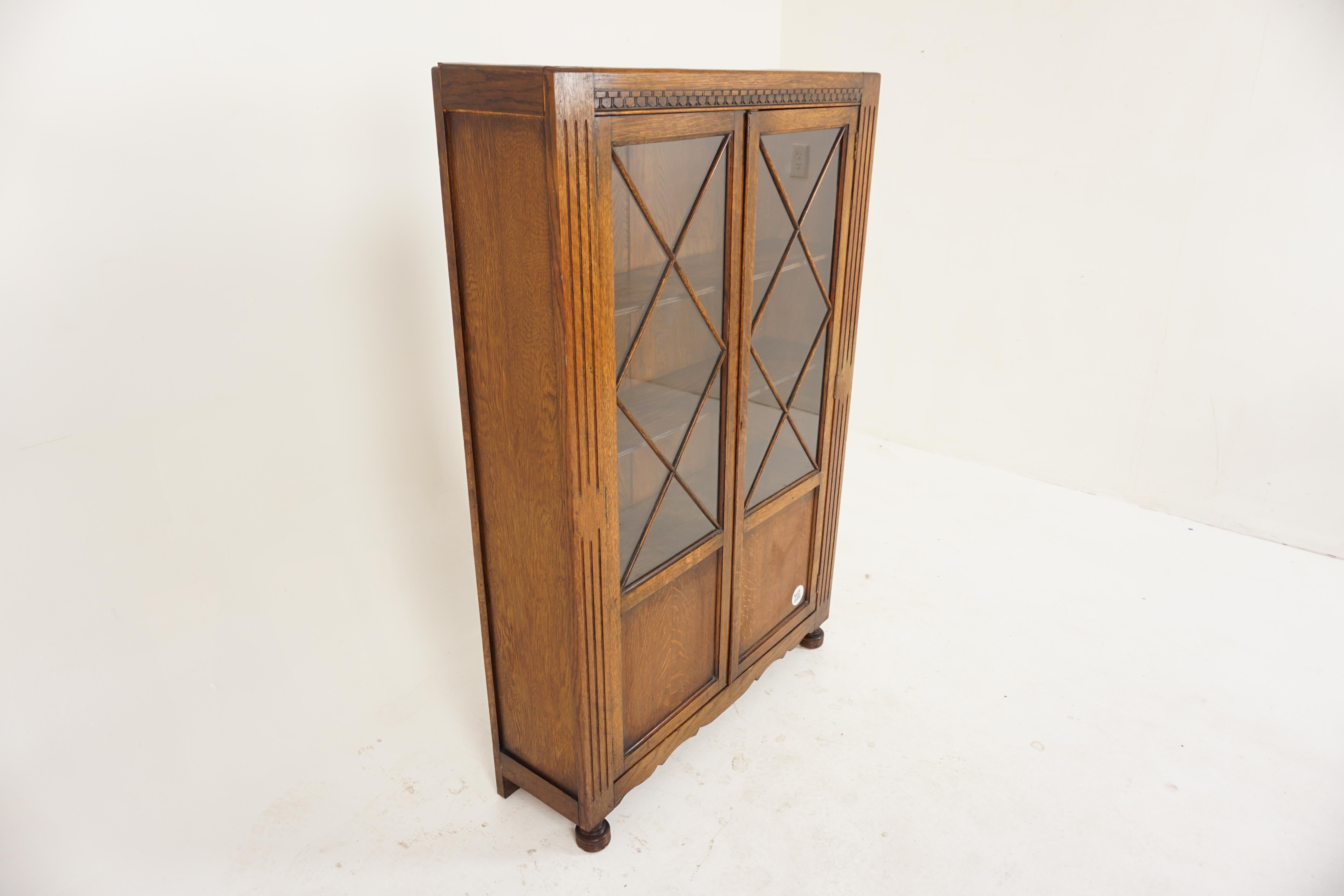Scottish Vintage Art Deco Oak 2 Door Bookcase, Display Cabinet, Scotland 1930, H733