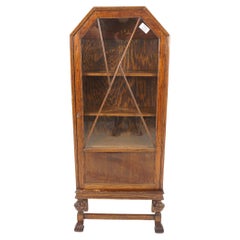 Vintage Art Deco Oak Bookcase, Display Cabinet, Scotland 1930, H960