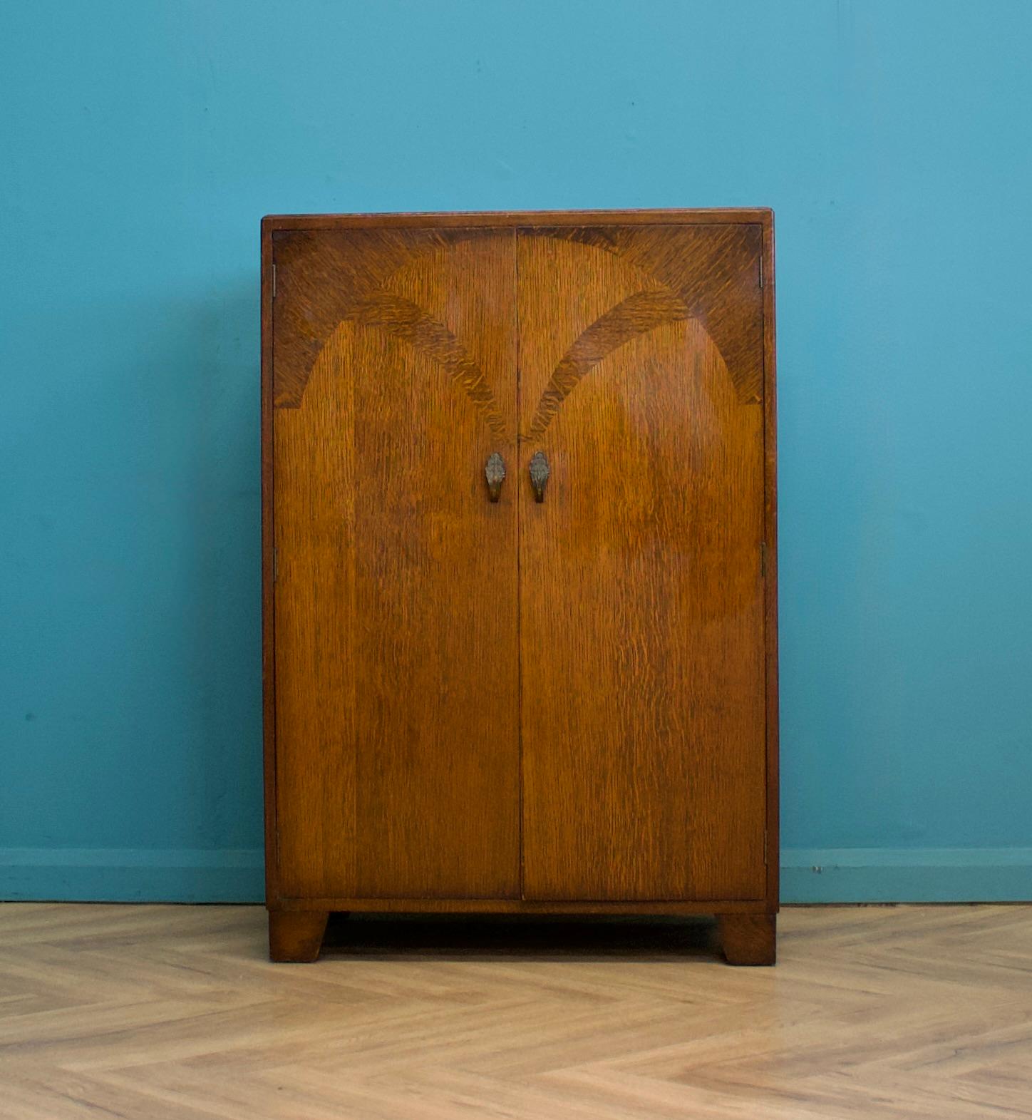 British Vintage Art Deco Oak Compact Wardrobe, 1930s