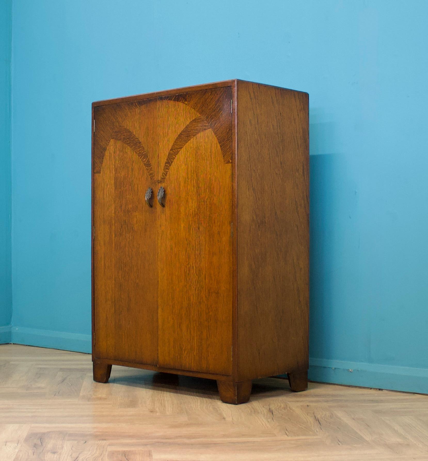 Vintage Art Deco Oak Compact Wardrobe, 1930s In Good Condition In South Shields, GB