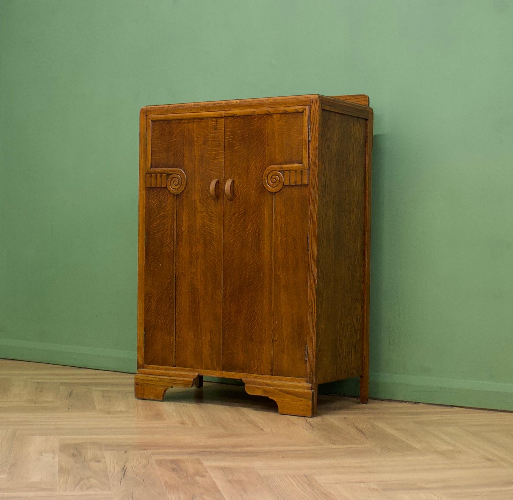Mid-20th Century Vintage Art Deco Oak Compact Wardrobe, 1930s For Sale