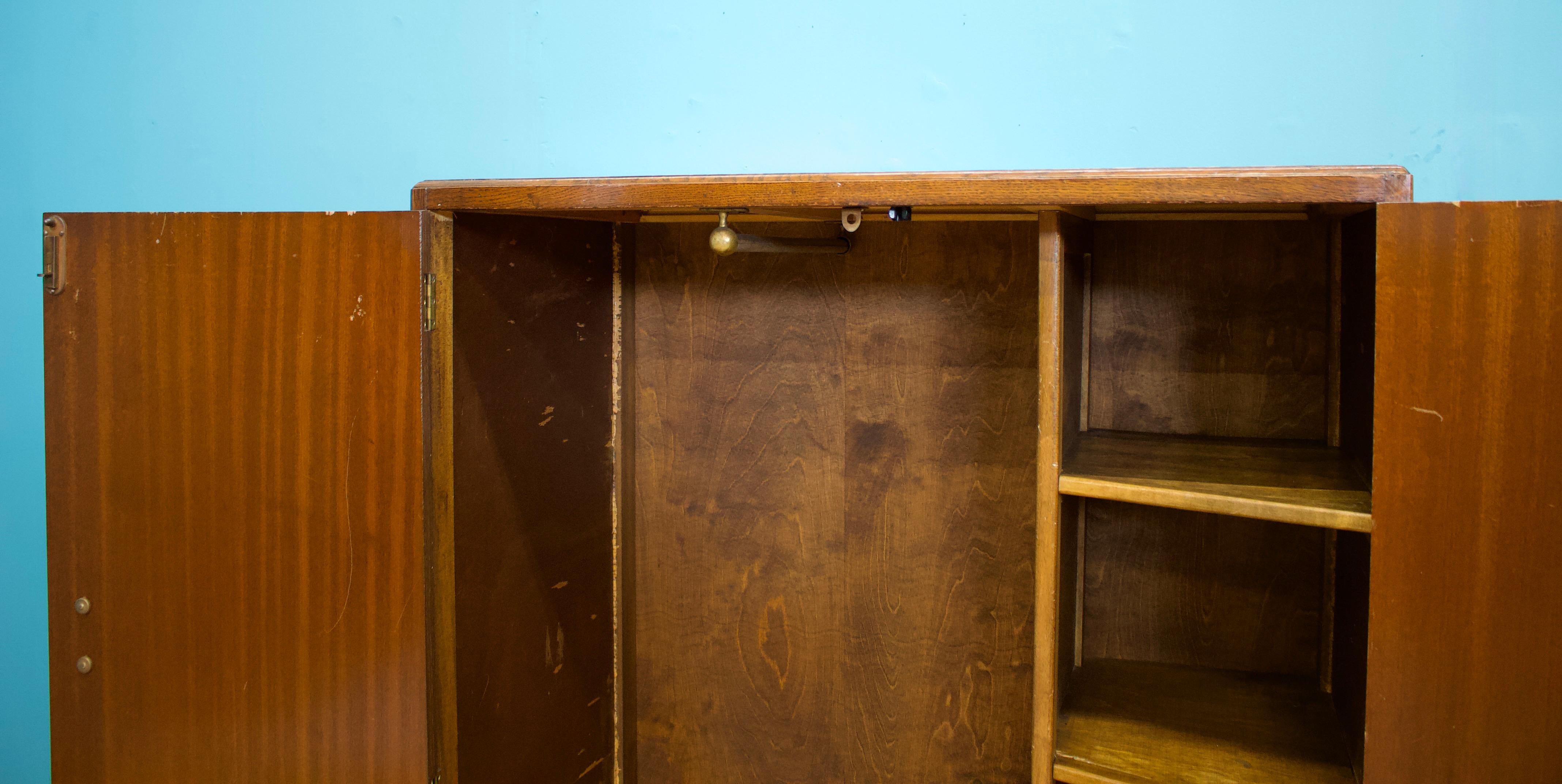 Wood Vintage Art Deco Oak Compact Wardrobe, 1930s