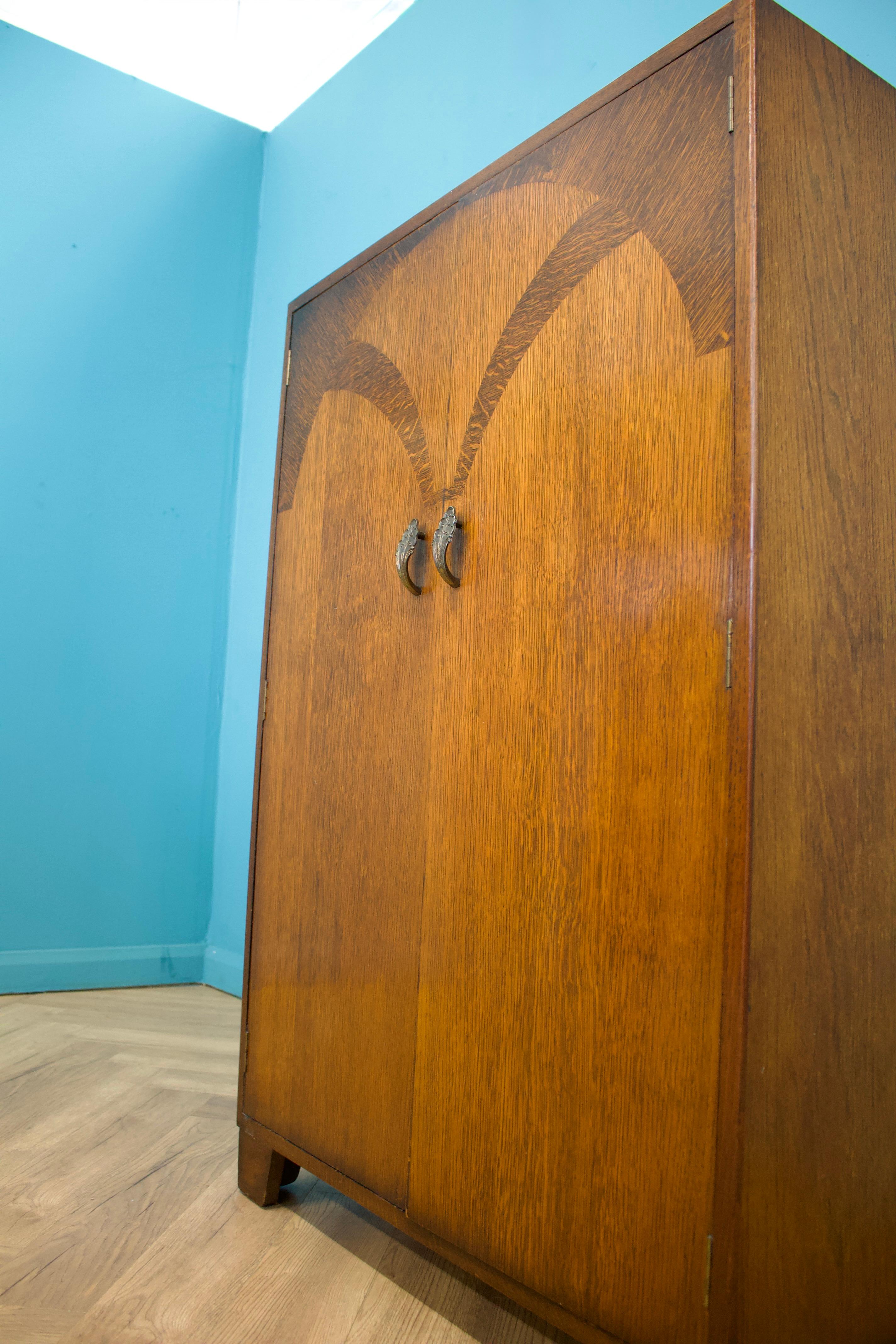 Vintage Art Deco Oak Compact Wardrobe, 1930s 2