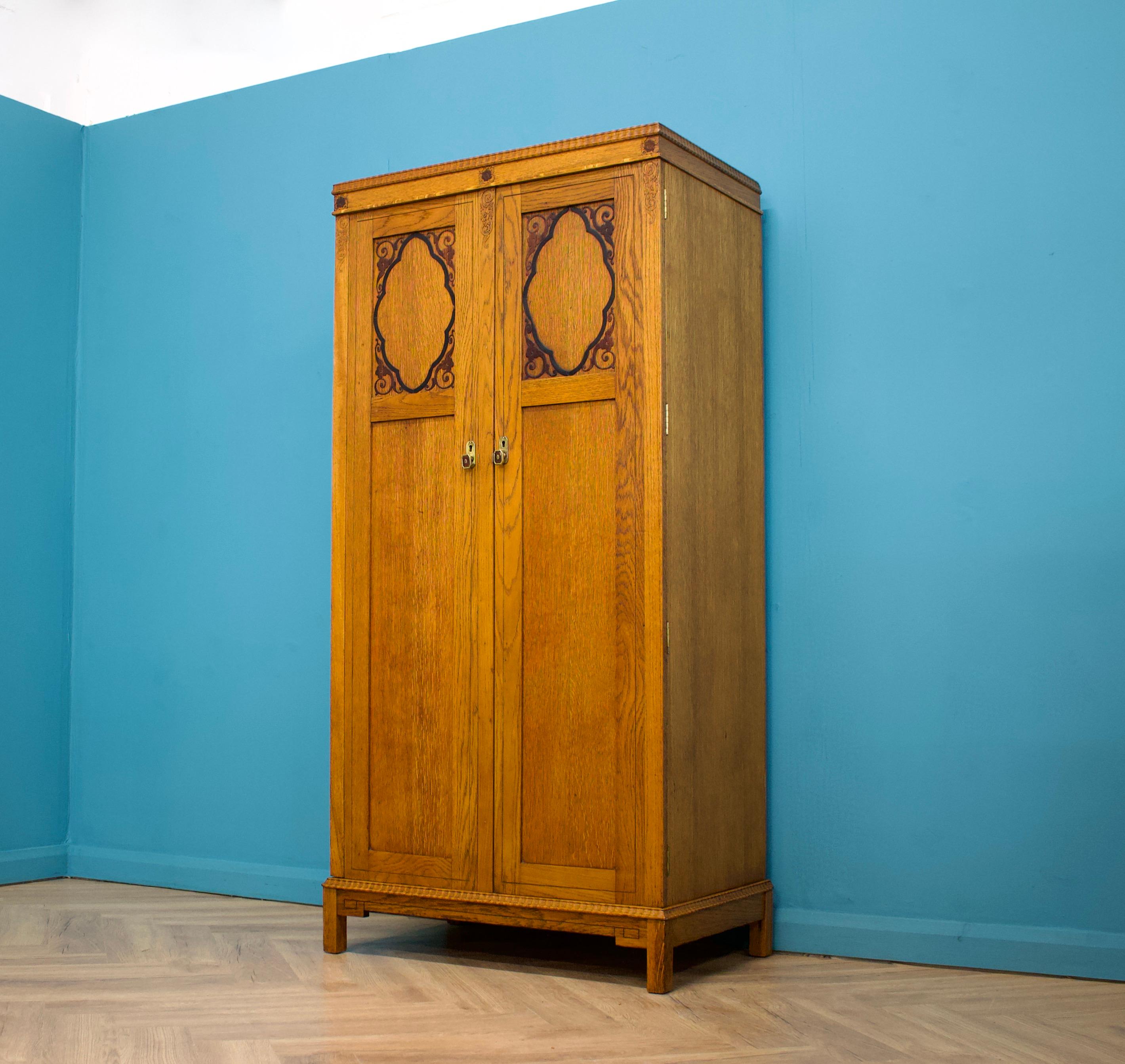 Vintage Art Deco Oak Compactum Wardrobe, 1930s In Good Condition In South Shields, GB