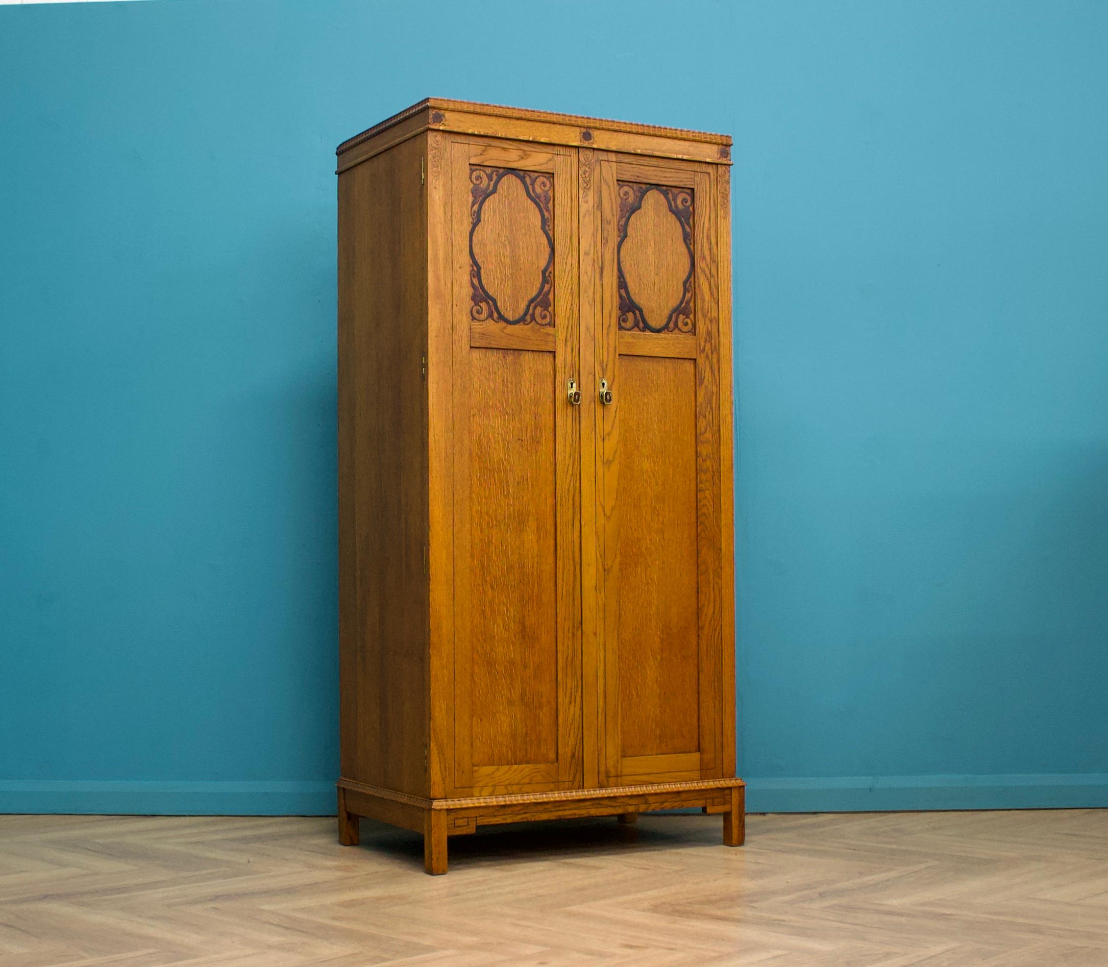 Mid-20th Century Vintage Art Deco Oak Compactum Wardrobe, 1930s