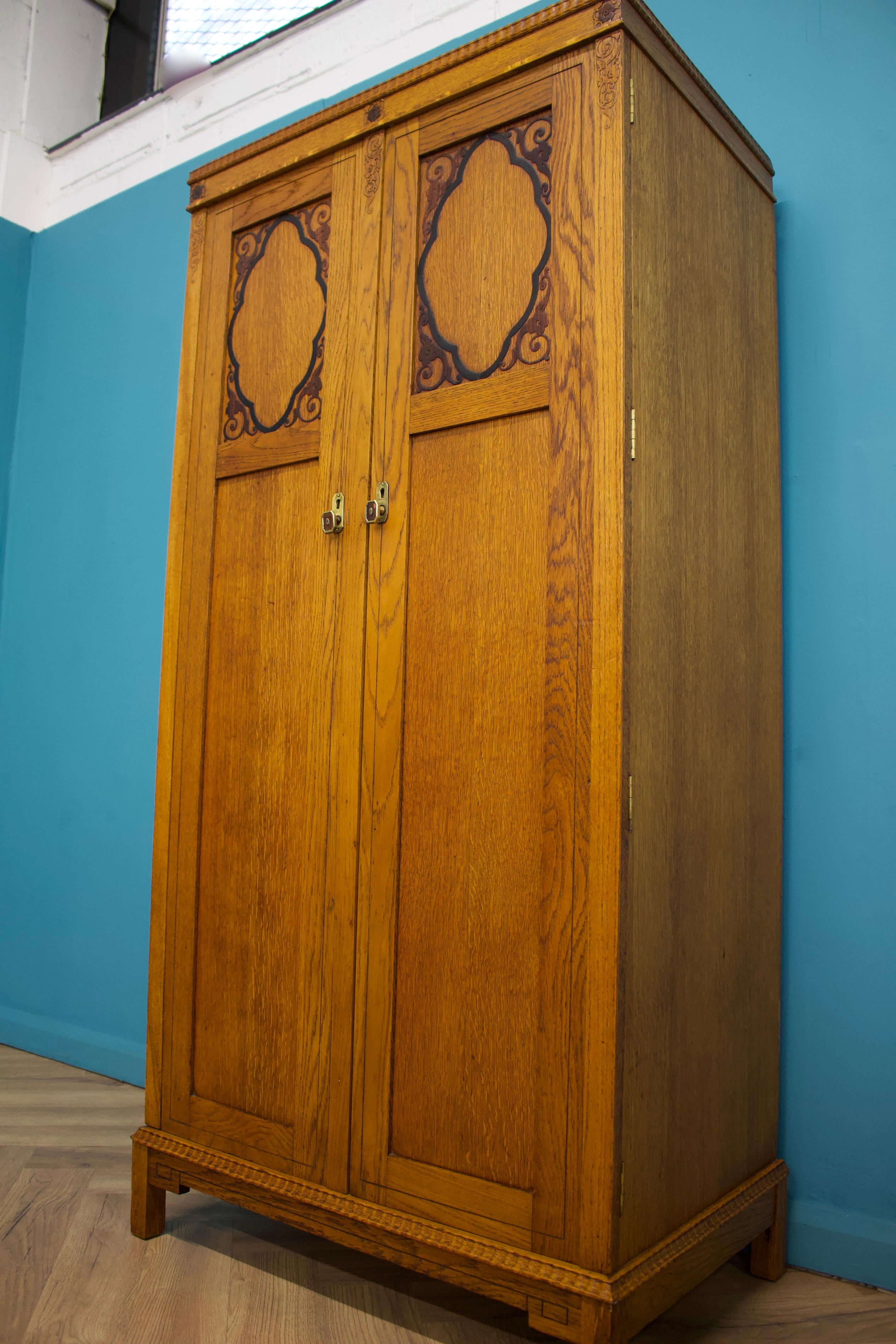 Vintage Art Deco Oak Compactum Wardrobe, 1930s 1