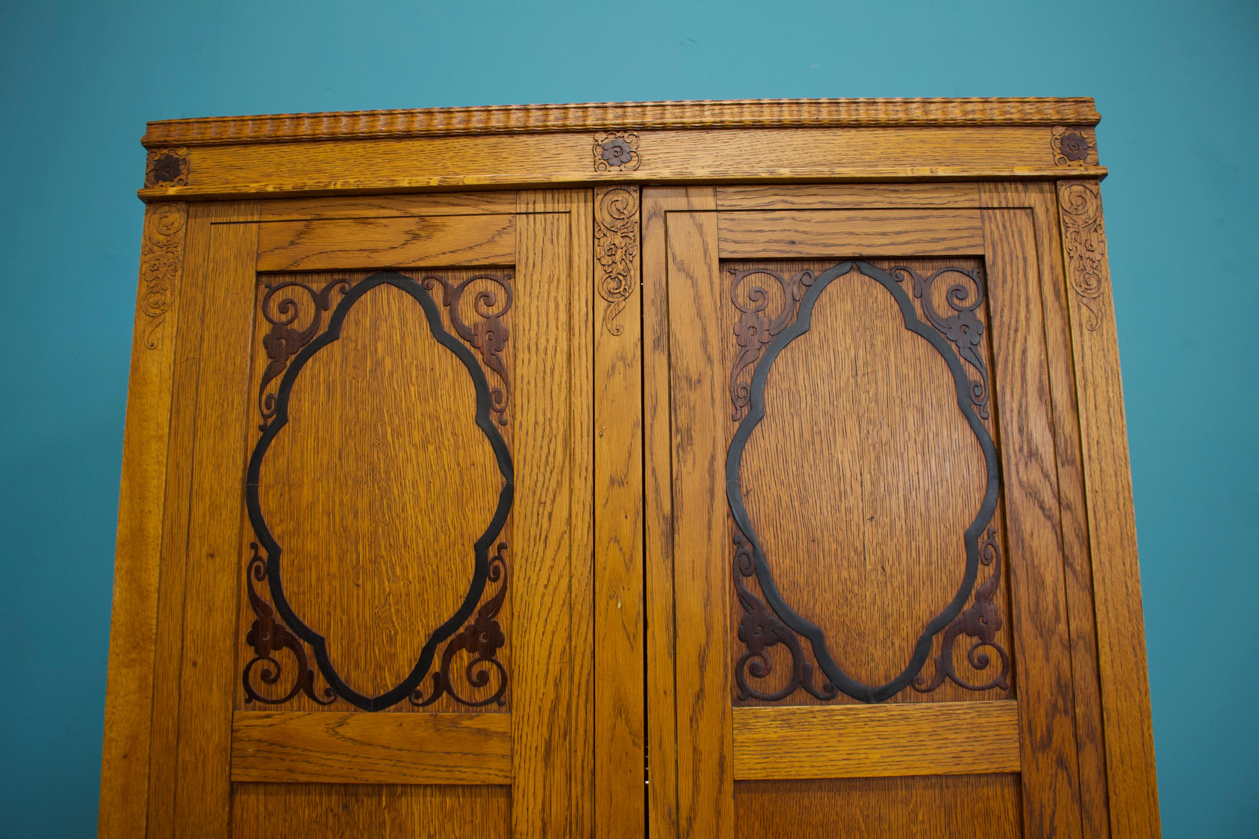 Vintage Art Deco Oak Compactum Wardrobe, 1930s 2