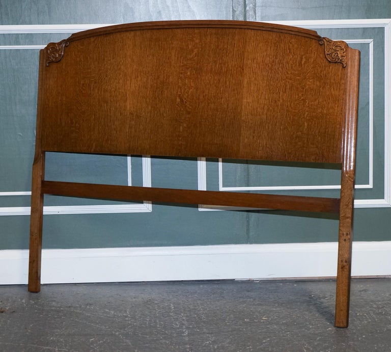 Vintage Art Deco Oak Double Carved Headboard For Sale at 1stDibs