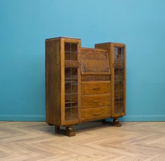 Vintage Art Deco Oak Glazed Bookcase, 1930s