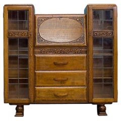 Vintage Art Deco Oak Glazed Bookcase, 1930s
