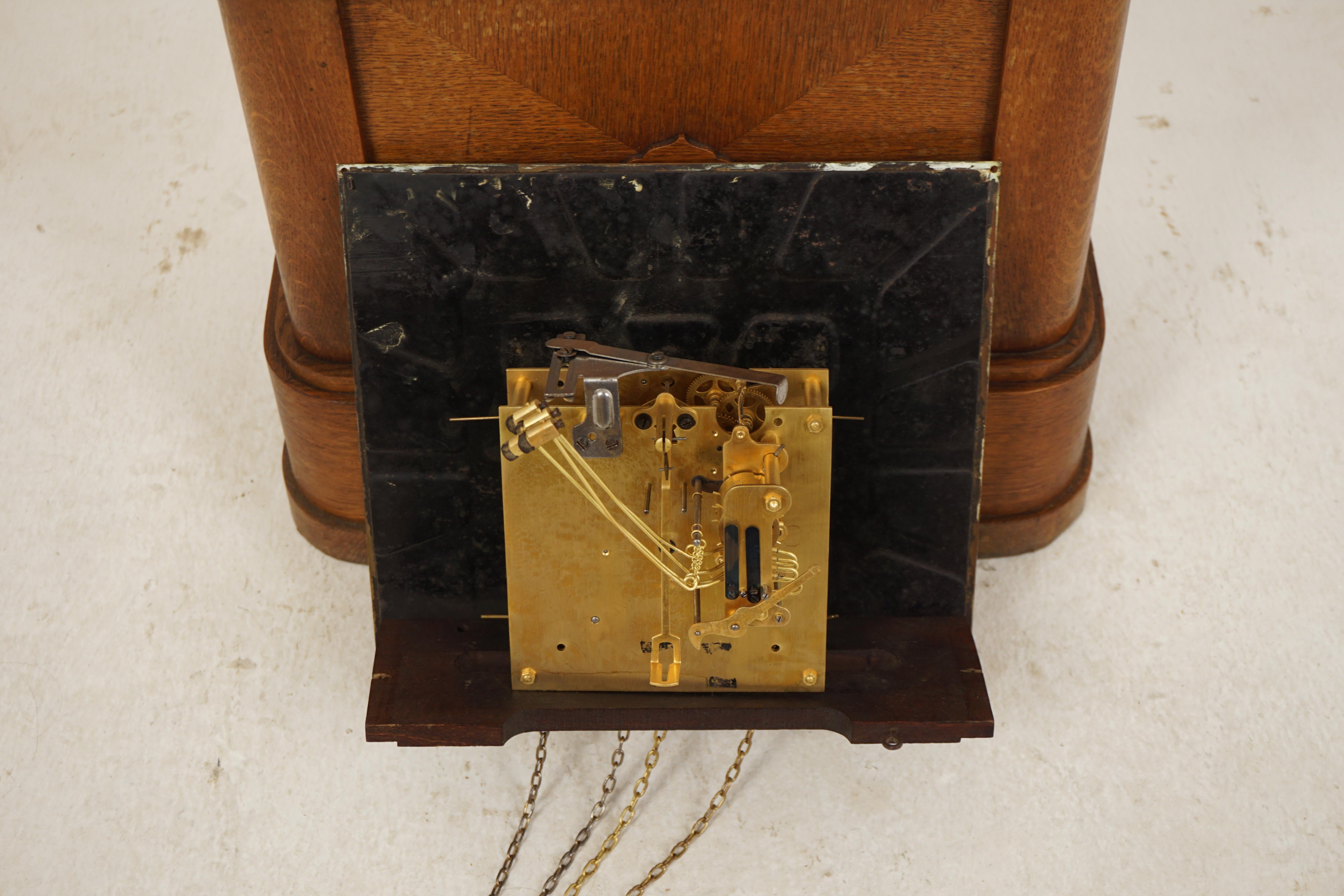 Horloge grand-père vintage Art Déco en chêne, horloge à long boîtier, Écosse, 1930 en vente 4