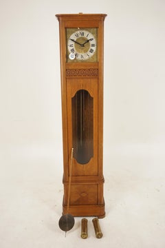 Vintage Art Deco Oak Grandfather Clock, Long Case Clock, Scotland, 1930