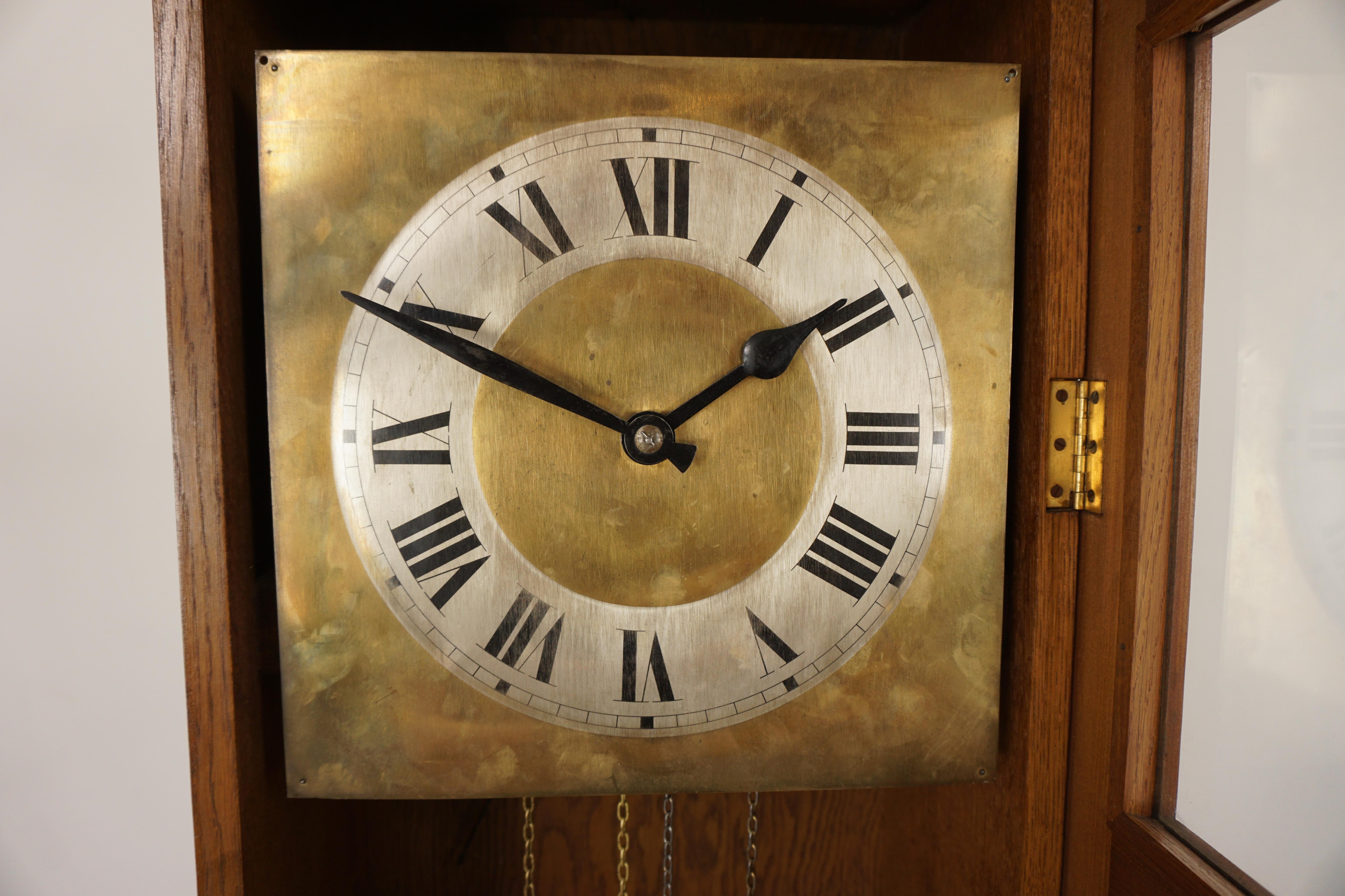 Horloge grand-père vintage Art Déco en chêne, horloge à long boîtier, Écosse, 1930 Excellent état - En vente à Vancouver, BC