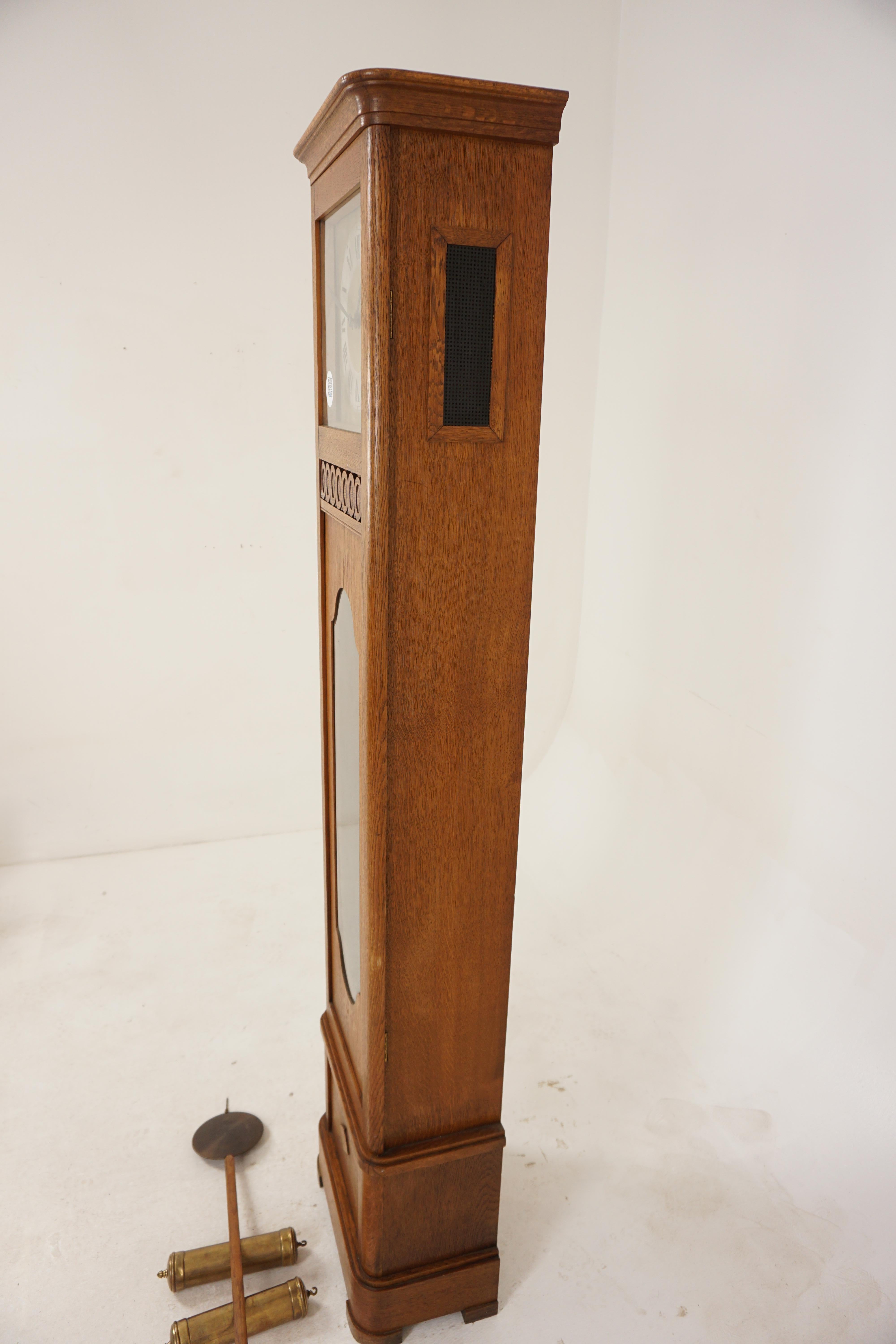 Standuhr aus Eichenholz im Art déco-Stil, lange Gehäuseuhr, Schottland, 1930 (Mitte des 20. Jahrhunderts) im Angebot