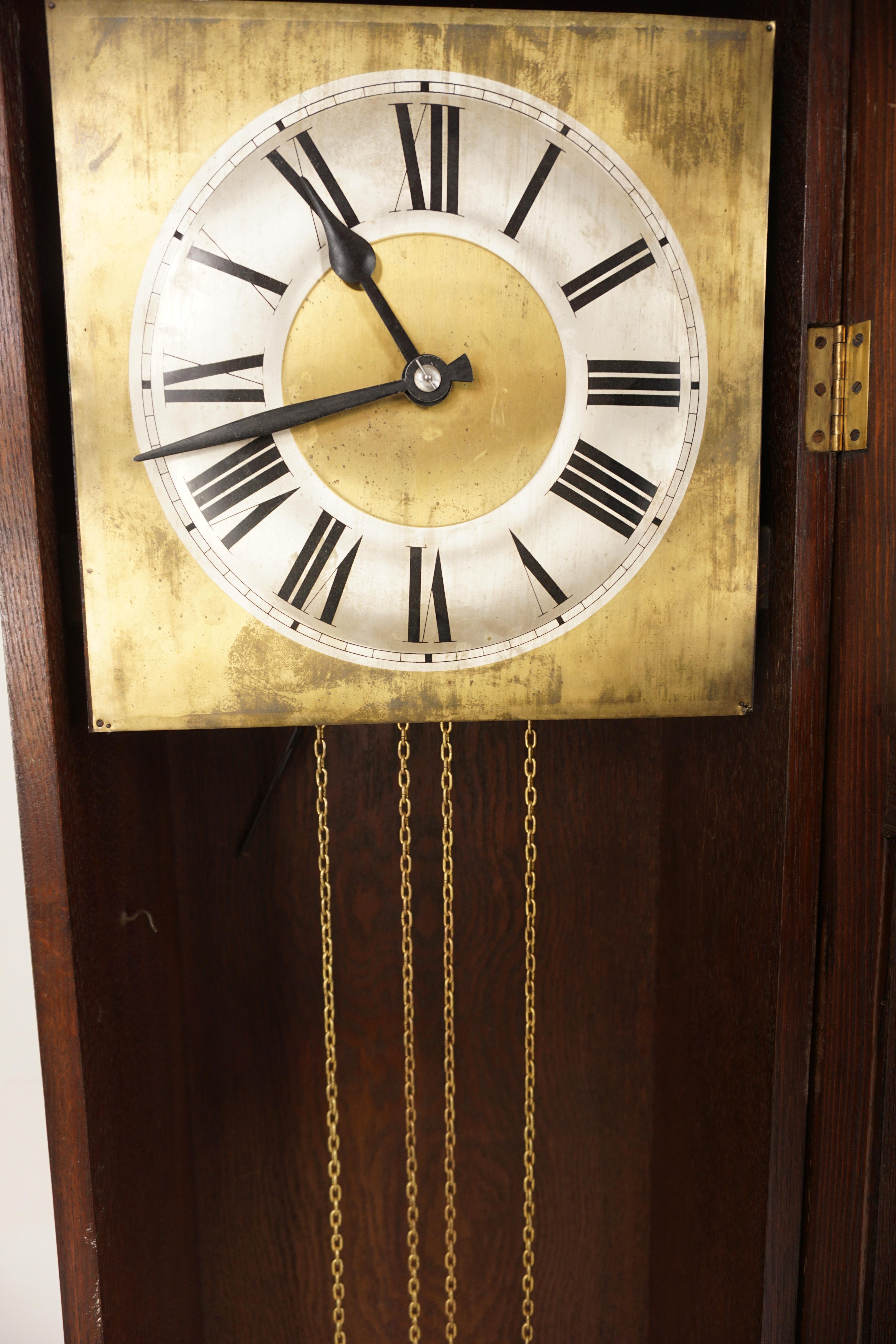 Vintage Art Deco Oak Grandfather Clock Long Case Clock, Scotland 1930, H922 In Excellent Condition For Sale In Vancouver, BC