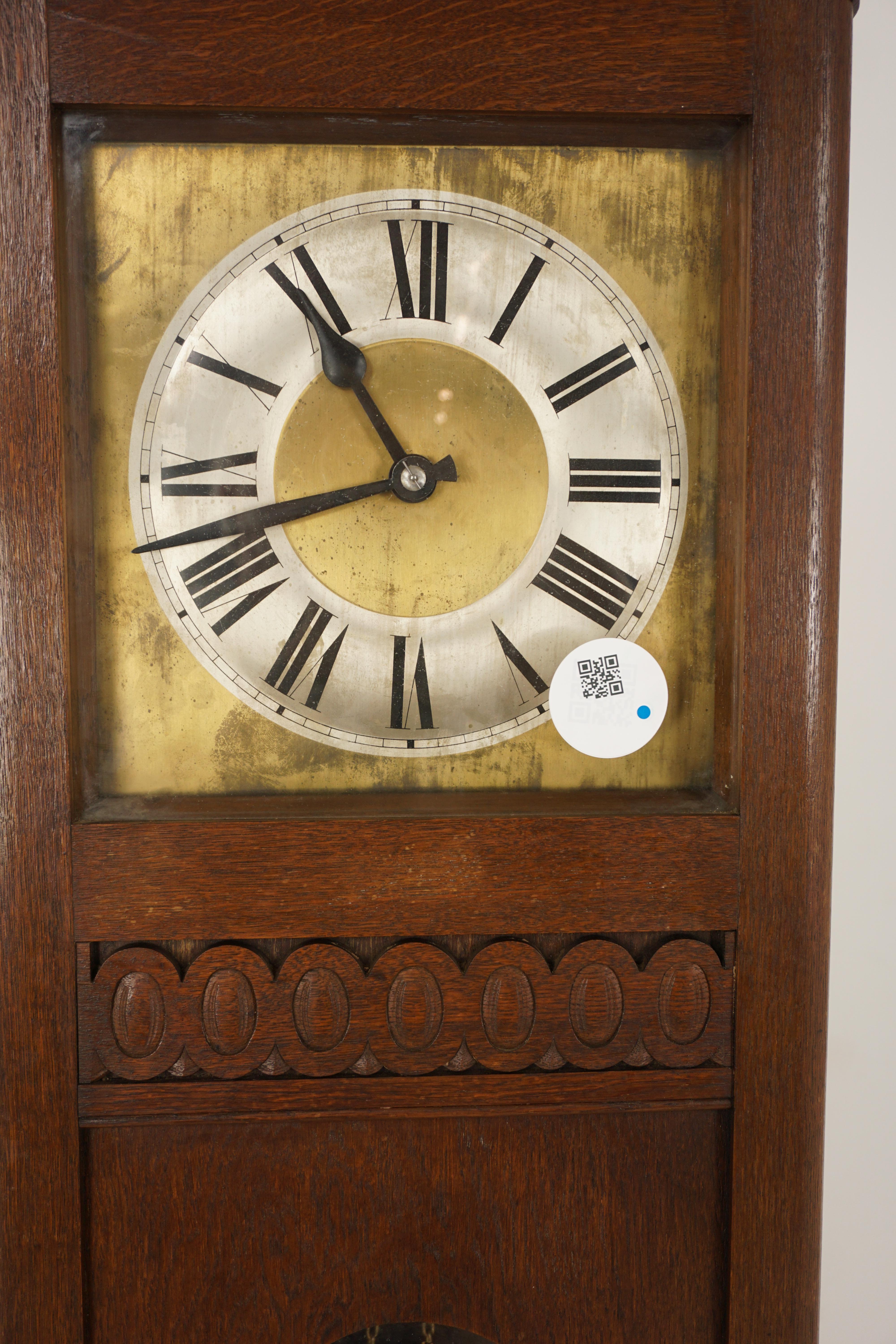 Mid-20th Century Vintage Art Deco Oak Grandfather Clock Long Case Clock, Scotland 1930, H922 For Sale