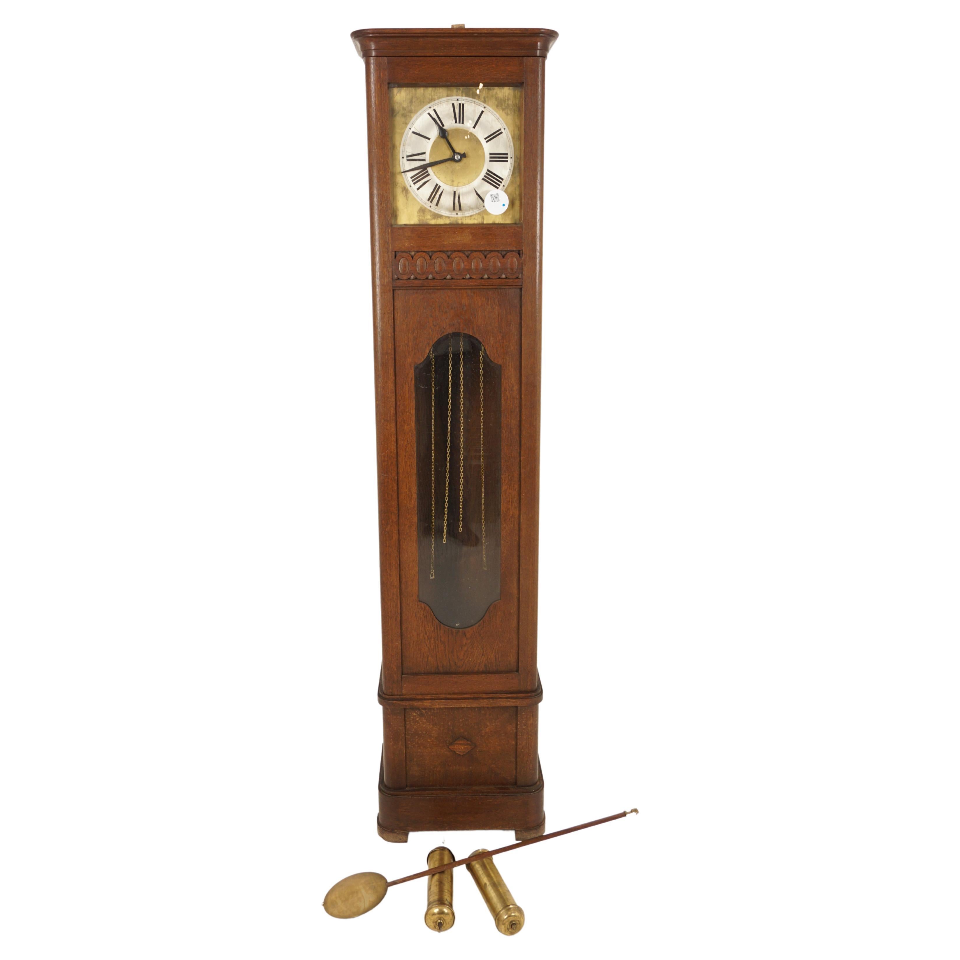 Vintage Art Deco Oak Grandfather Clock Long Case Clock, Scotland 1930, H922 For Sale