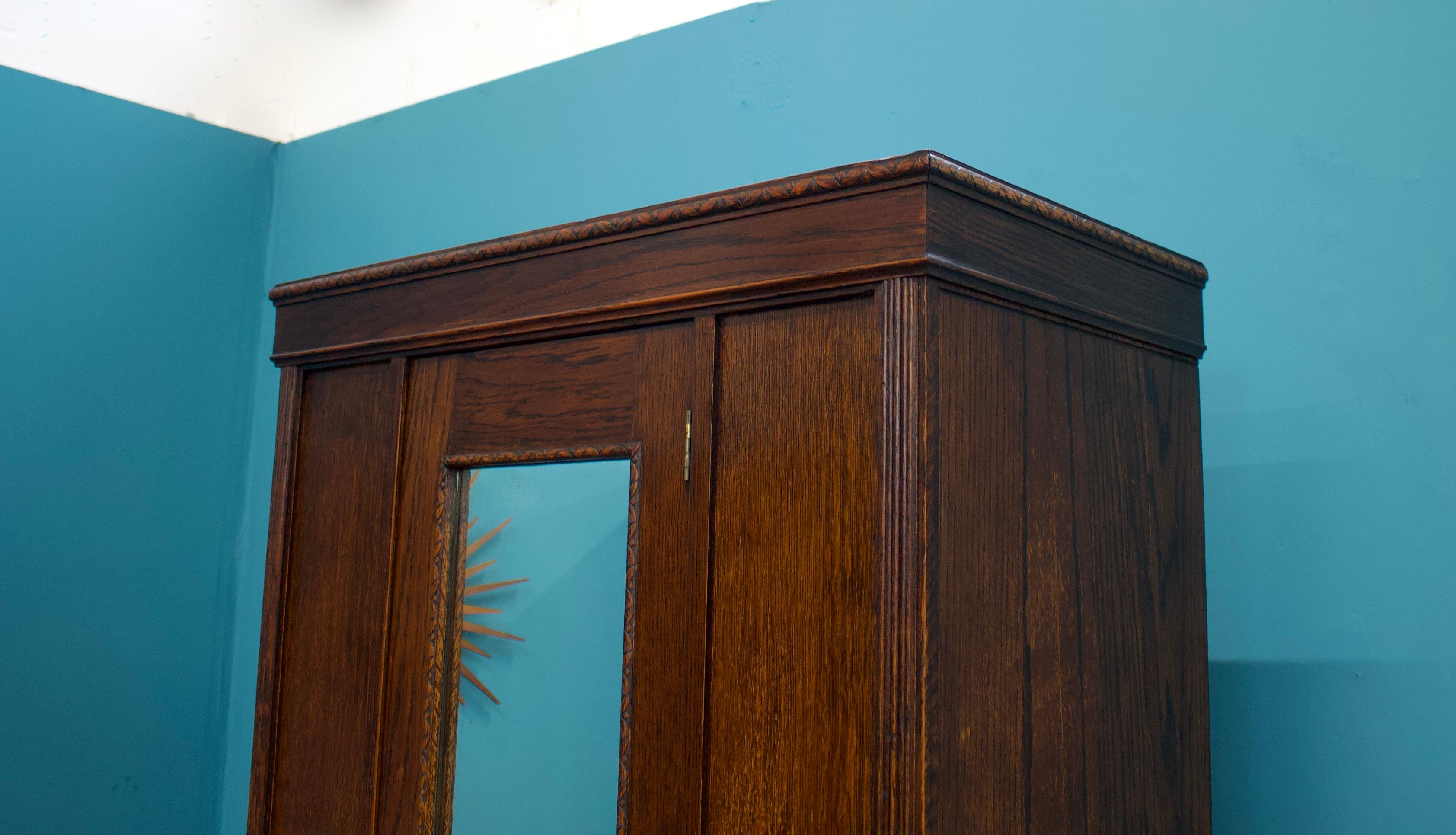 Wood Vintage Art Deco Oak Hall Robe Cupboard or Wardrobe, 1920s For Sale