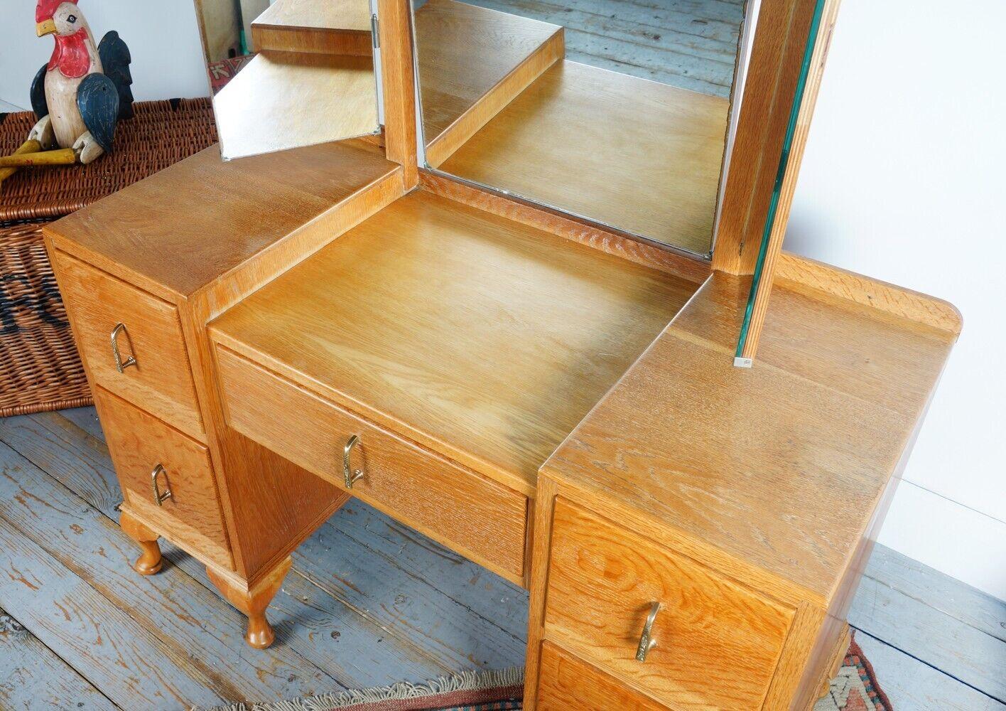 20th Century Vintage Art Deco Oak Mirrored Dressing Table For Sale