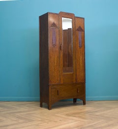 Vintage Art Deco Oak Wardrobe Hall Cupboard, 1930s