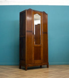 Vintage Art Deco Oak Wardrobe Hall Cupboard, 1930s