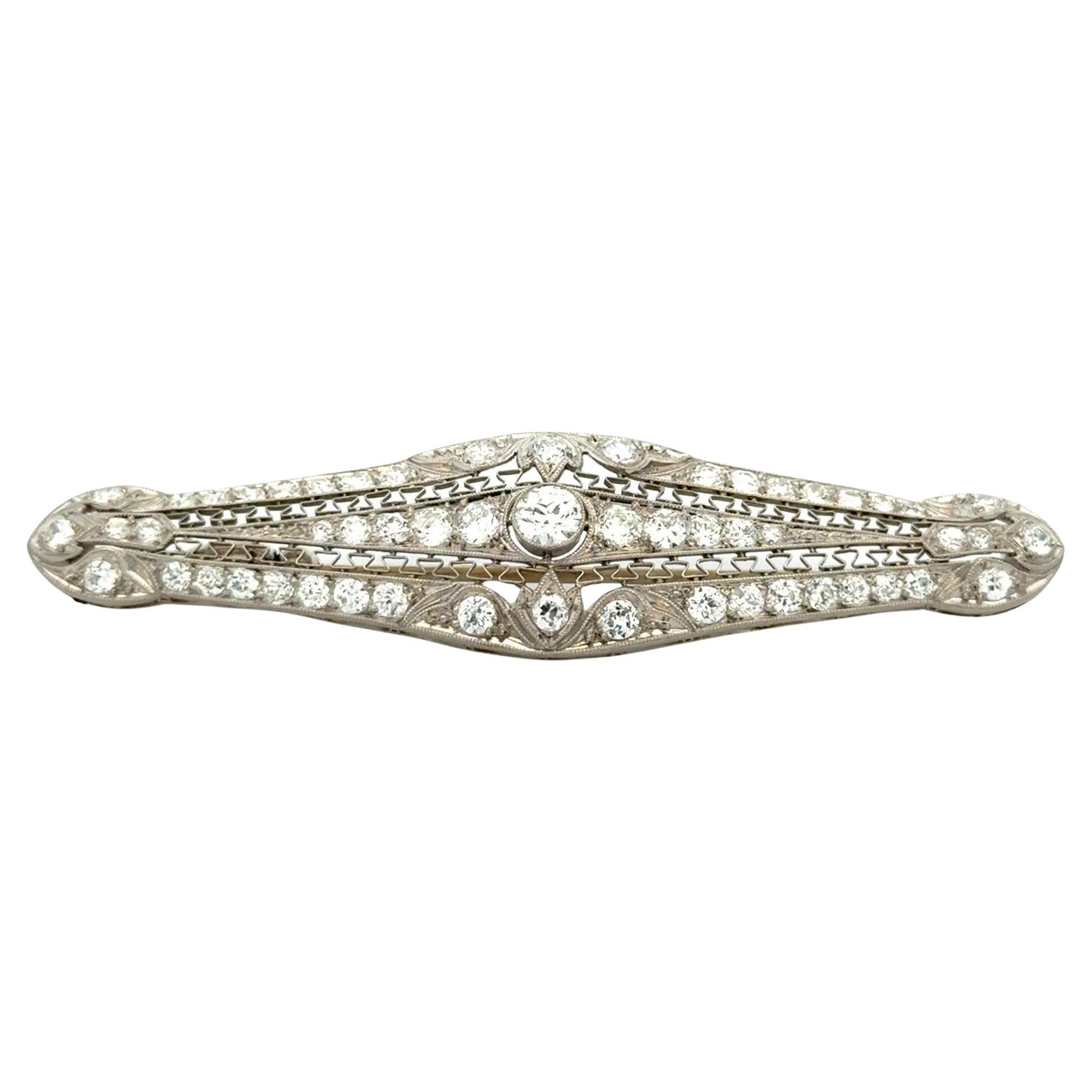 Vintage Art Deco OEC Diamond Platinum Navette Brooch Pin