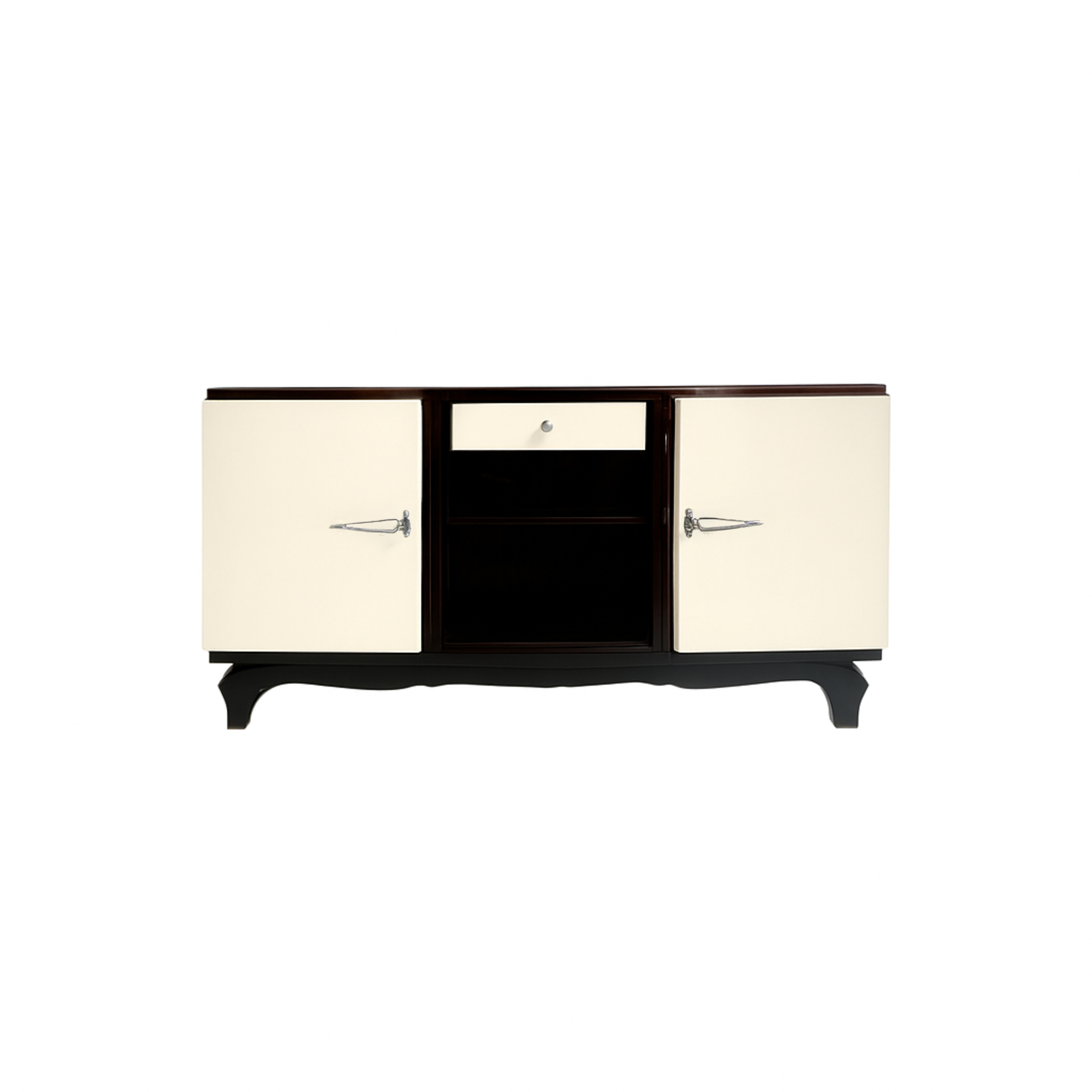 Francese Credenza vintage Art Deco in lacca bianca con accenti cromati, anni '30 in vendita